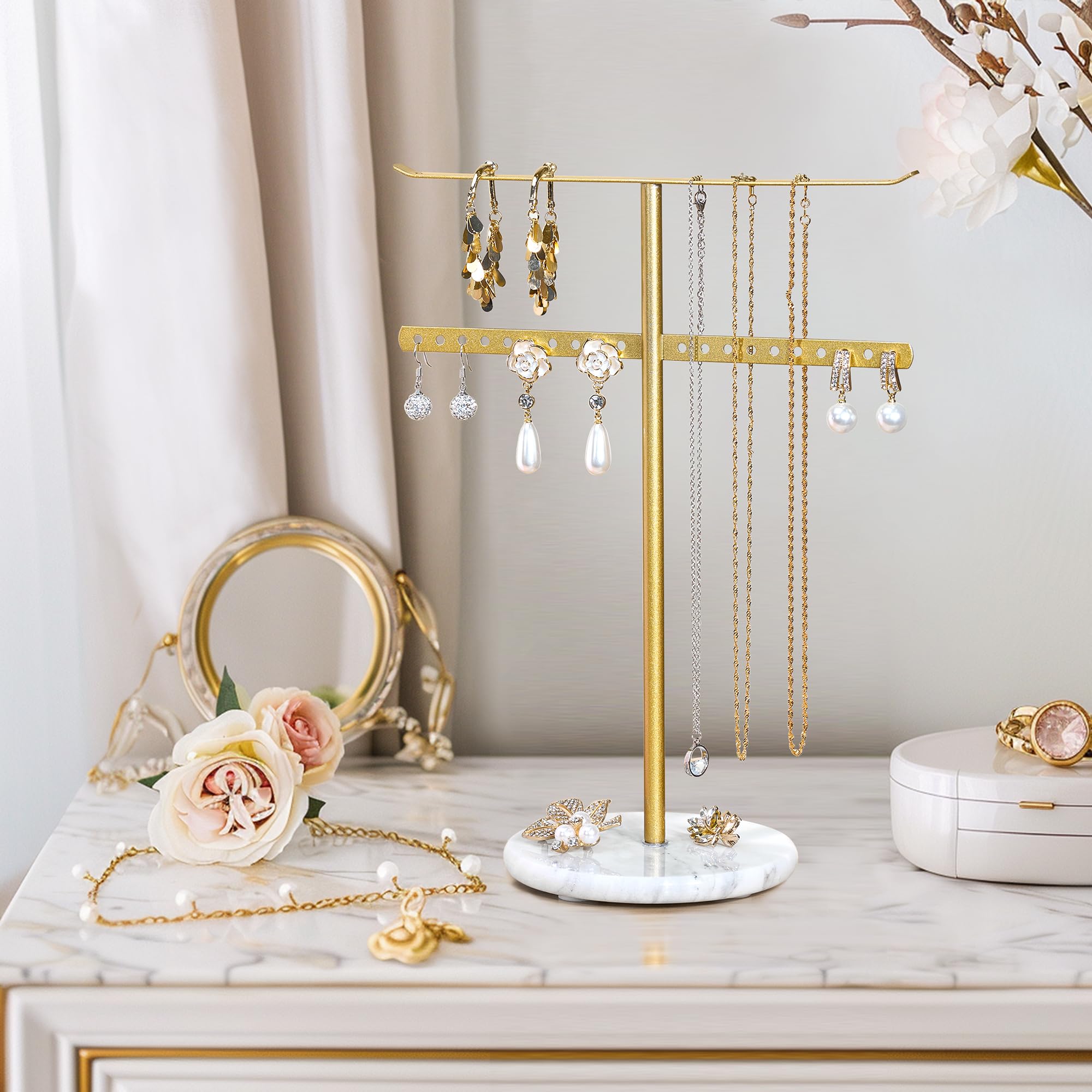 Marble And Gold Necklace Holder Watch Holder Jewelry Organizer