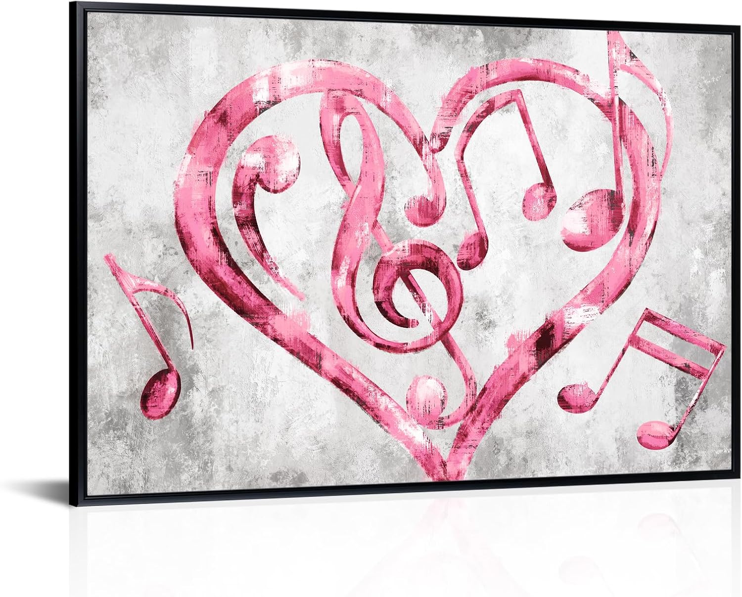 Kalormore Black Frame Canvas Art Heart Music Wall Decor (Pink, 12"X16", Framed)