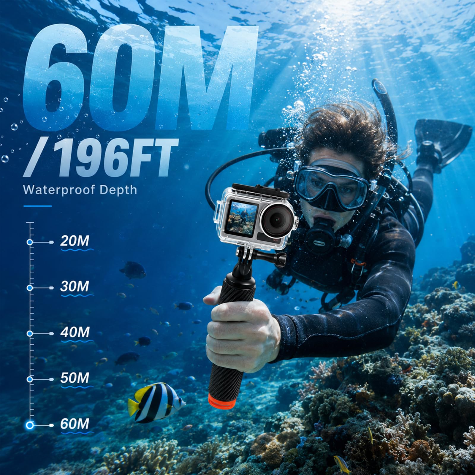DJI Osmo Action 5 Pro/4/3 Wasserdichtes Gehäuse 60M Unterwasser-Schutzgehäuse mit 3 Farbfilter-Set Auftriebsgriff Antibeschlag