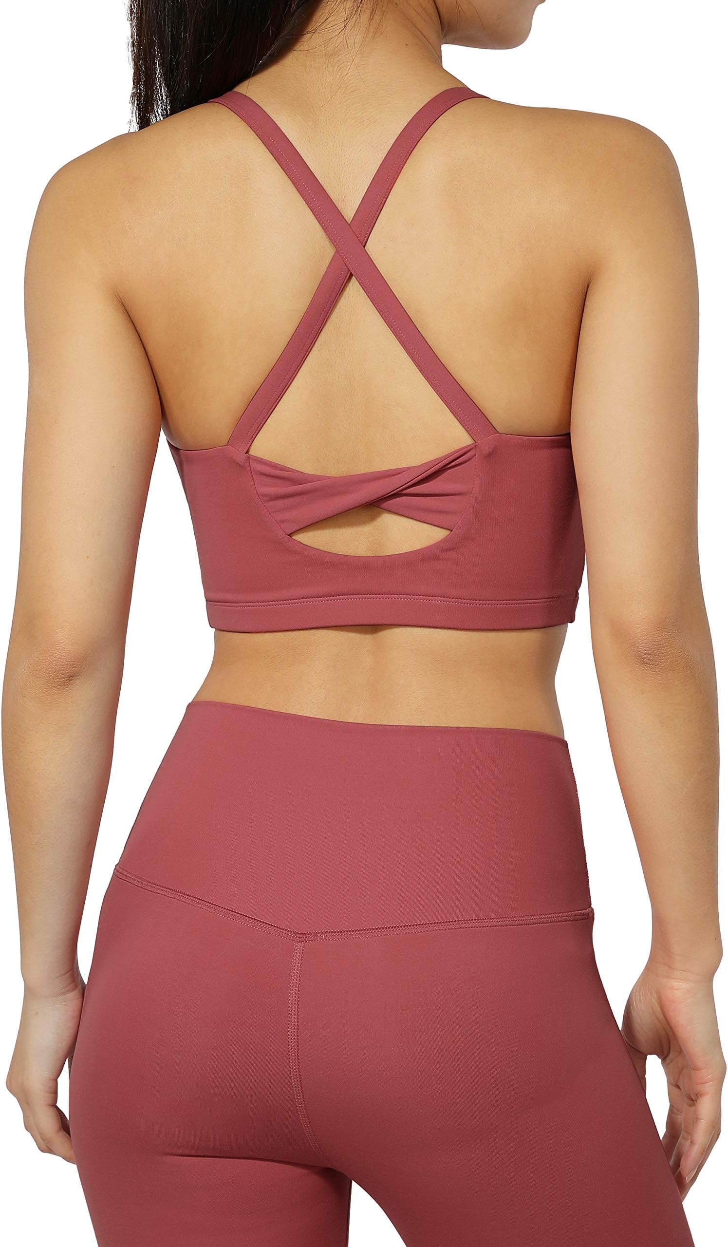 ODODOS Women's Hollow-Out Criss Cross Back Sports Bra Wirefree Padded Fitness Workout Yoga Bras Tops