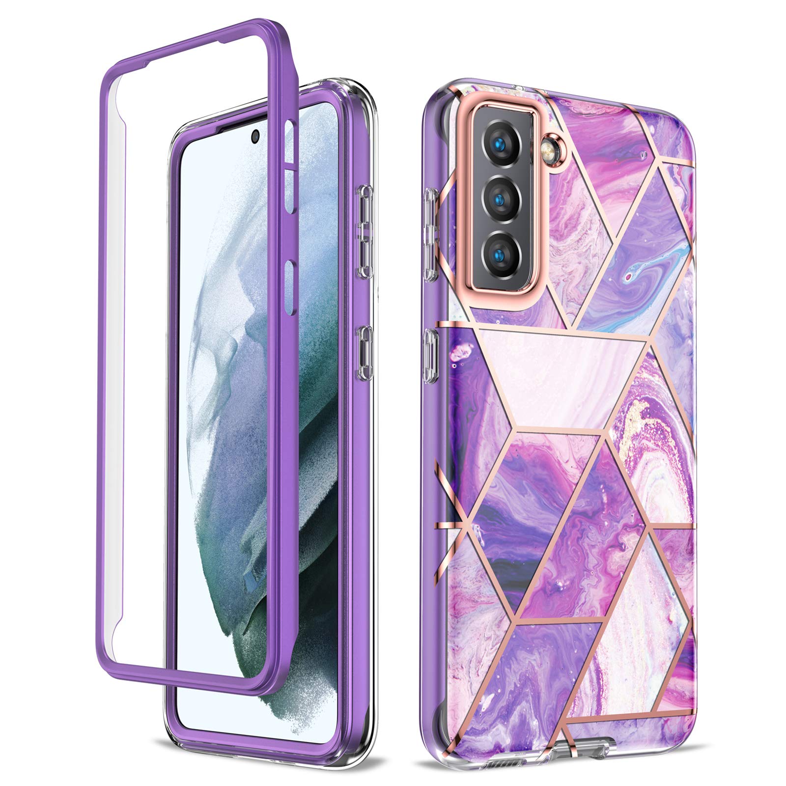 GOLINKDesigned for Samsung Galaxy Series [Military Grade Shockproof] Marble Full Body Protective Phone Case (Purple, Galaxy S21 Plus)