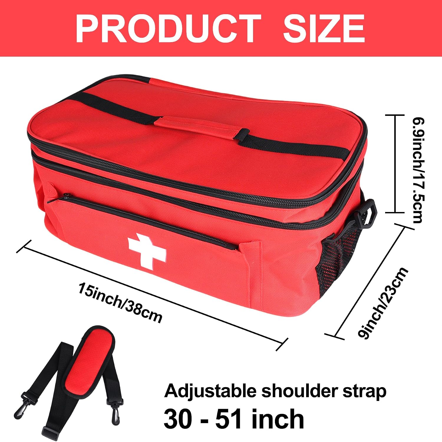 First Aid Bag Empty Medicine Bag Organizer - Medical Bag Empty,Pill Bottle Organizer for Home,Large Travel Medicine Storage First Aid Kit for Travel Camping Hiking Car and School(Red)