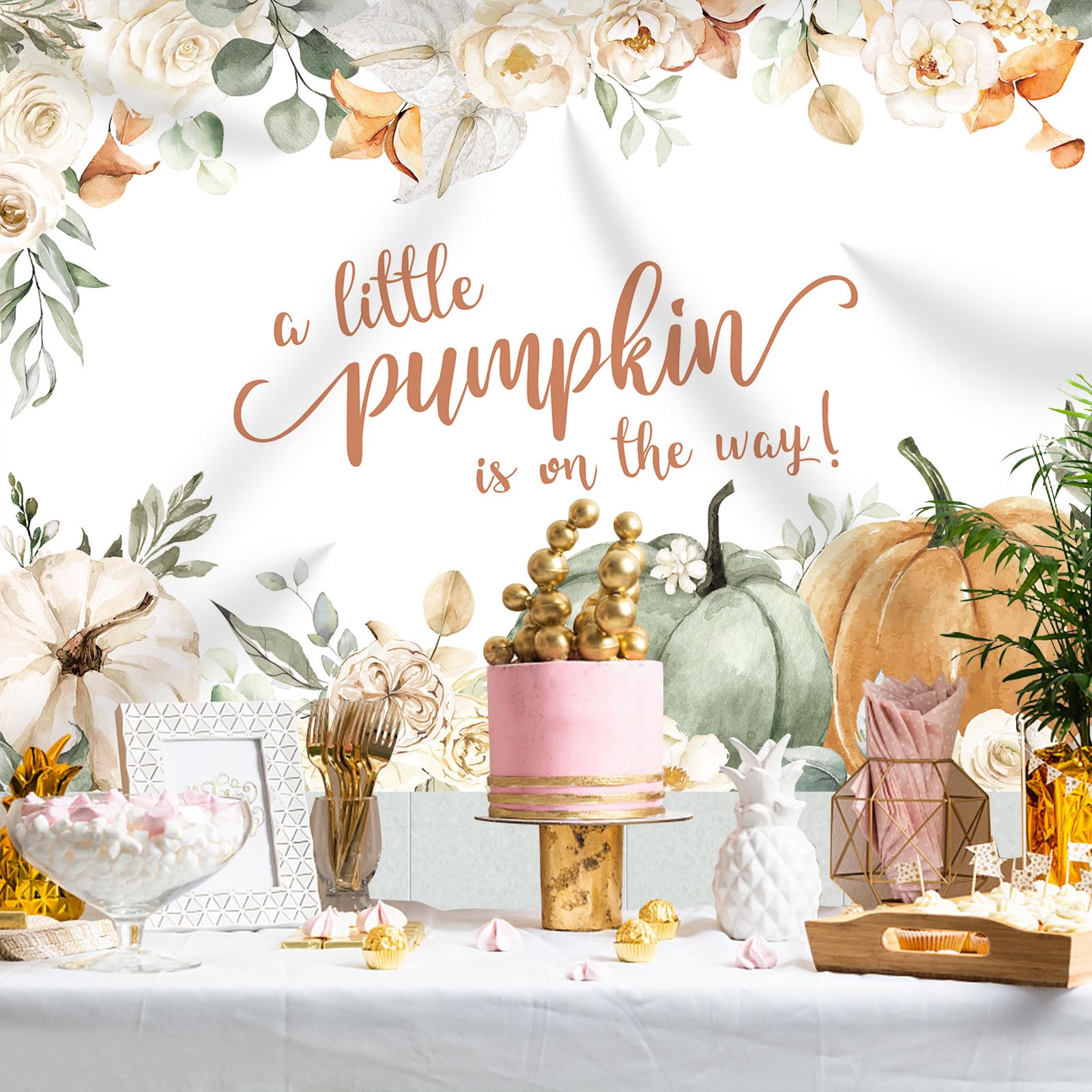 Babyparty-Fotohintergrund 'A Little Pumpkin Is On The Way' – Rosa Herbst-Design, 179,8 X 110 Cm, Aus Polyester