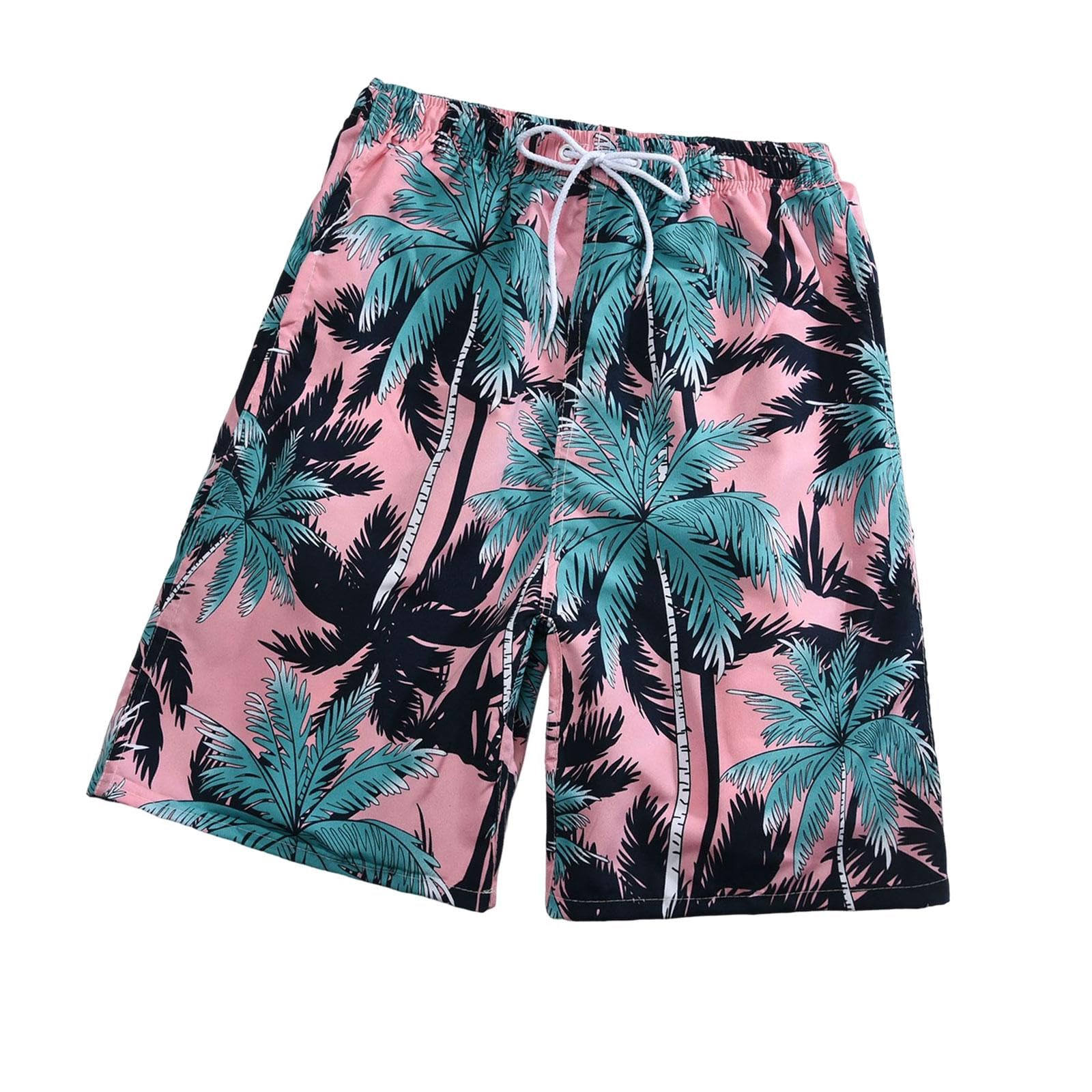 Men's Swim Trunks Without Mesh Liner Loose Big Q Drying Printed Beachwear 3XL Pink