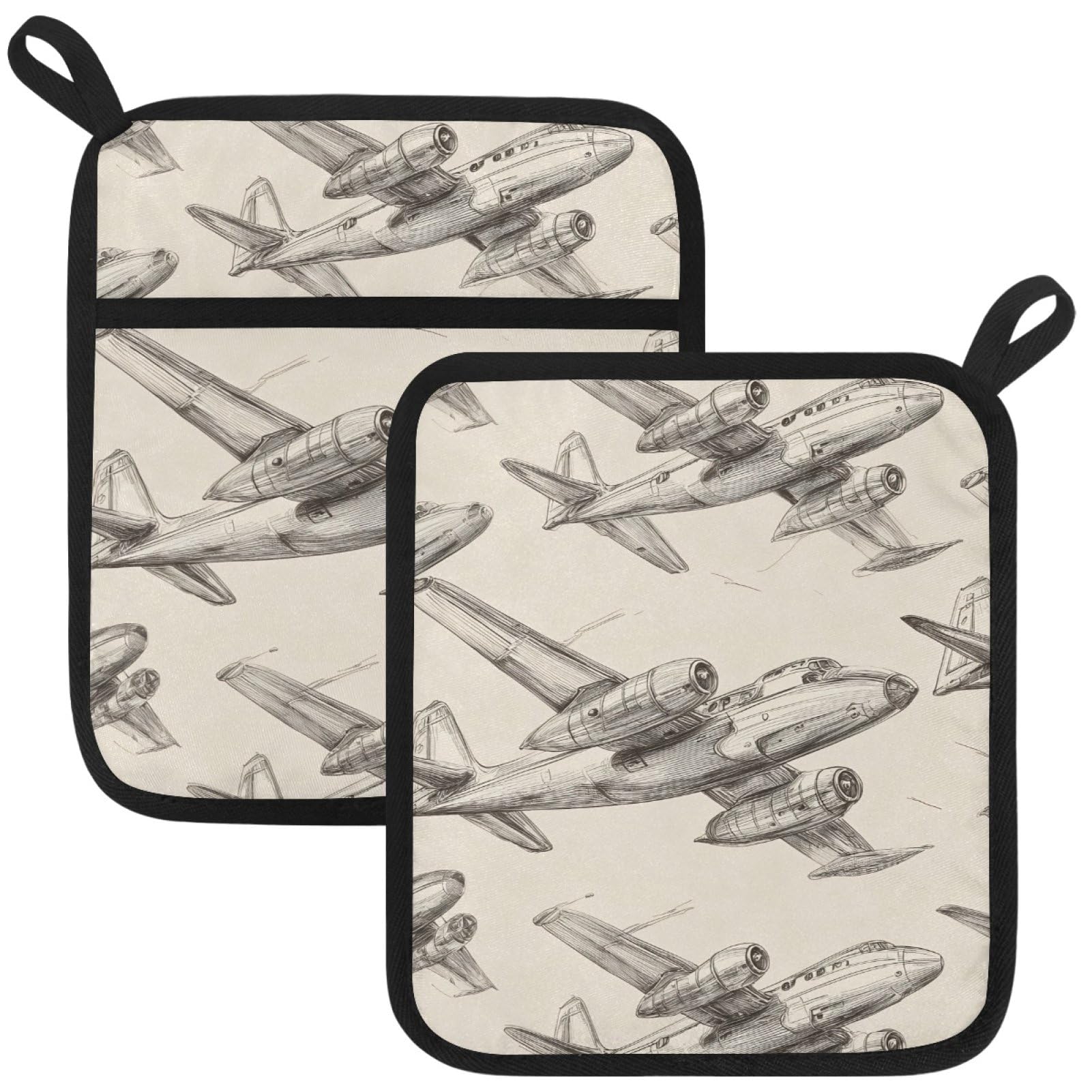 VAPOKF Airplane Kitchen Hot Pot Holder, Pot Holders Heat Resistant Pot Holder with Pocket Heat Resistant Trivets for Hot Pans Cotton Pot Mitts for Kitchen Cooking Baking