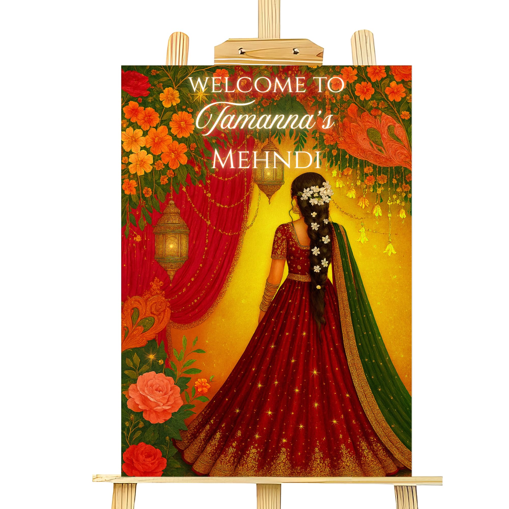 Personalised Mehndi Welcome Entrance Sign Board Custom Indian Wedding Party Decor A1 Foamex Board (Design 10) — image 1