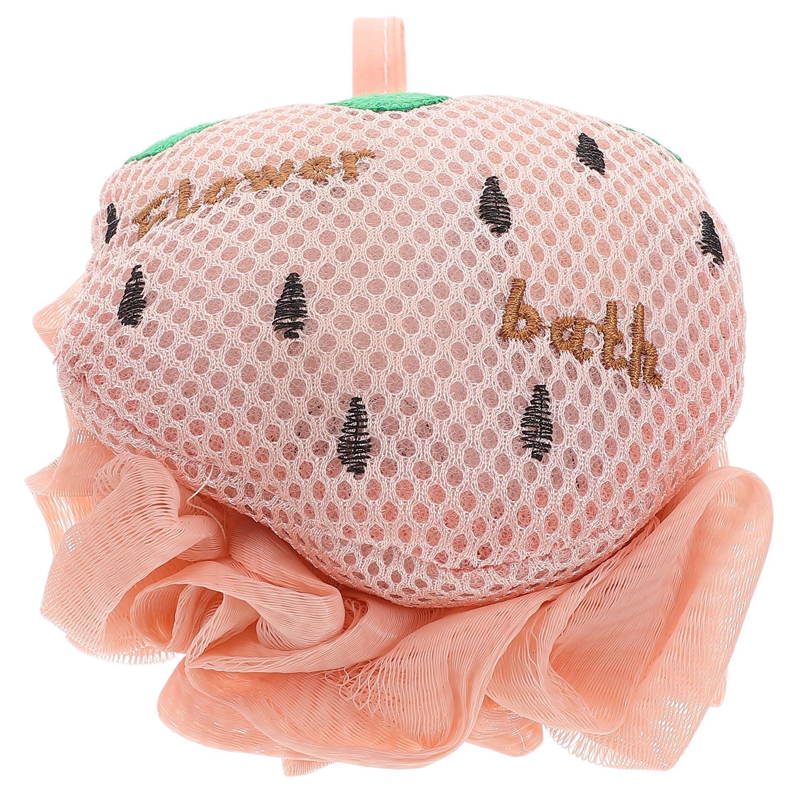Mikikit Exfoliating Double-Sided Bath Pouf Large Mesh Sponge Shower Ball in Pink Strawberry, Independent Packaging Body Wash Loofah and Adults Bathing