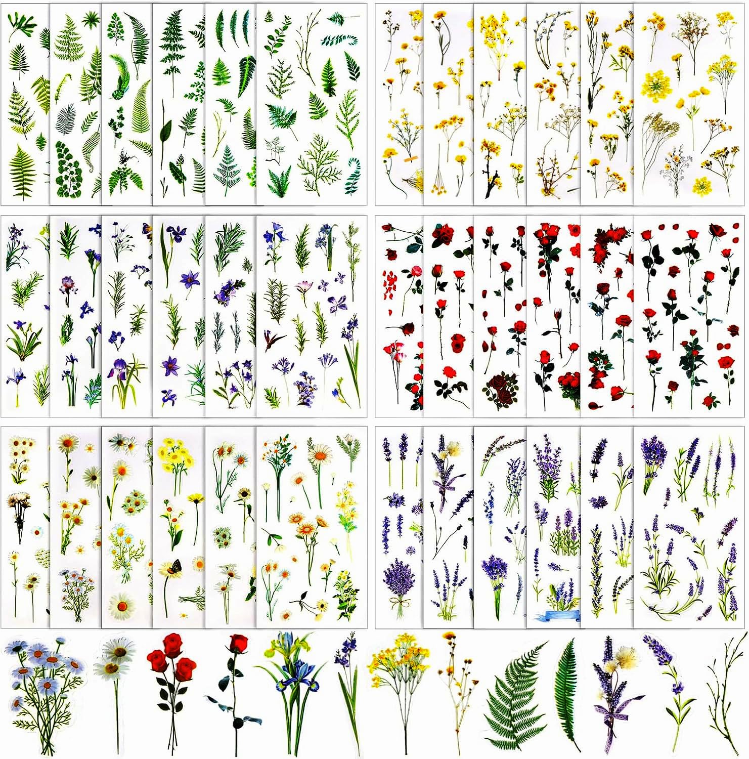 YGDZ Flower Stickers - 36 Sheets 520PCS Natural Transparent Floral Stickers for Scrapbooking, Journaling & Decorating