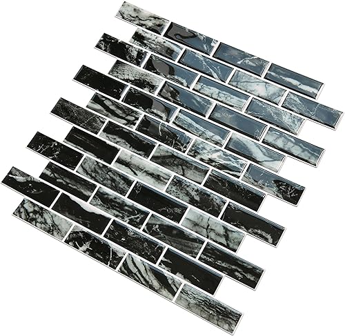 Miniatura 4 de YOFUN 10-Sheet Thicker Peel and Stick Back Kitchen Backsplash Marble Look Decorative Tiles 12"x12