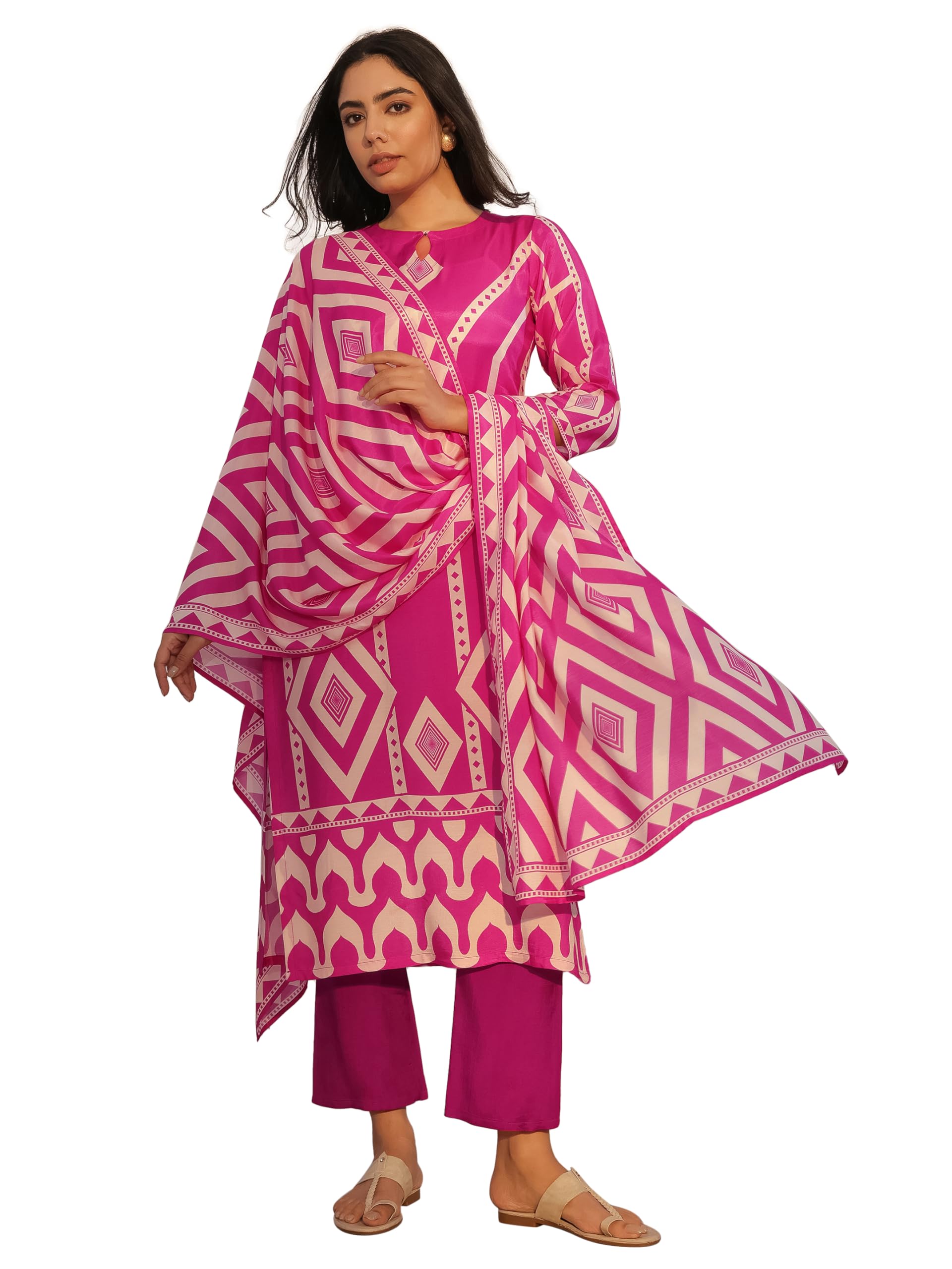 libas Printed Silk Blend Straight Kurta with Trouser and Dupatta-picture-51