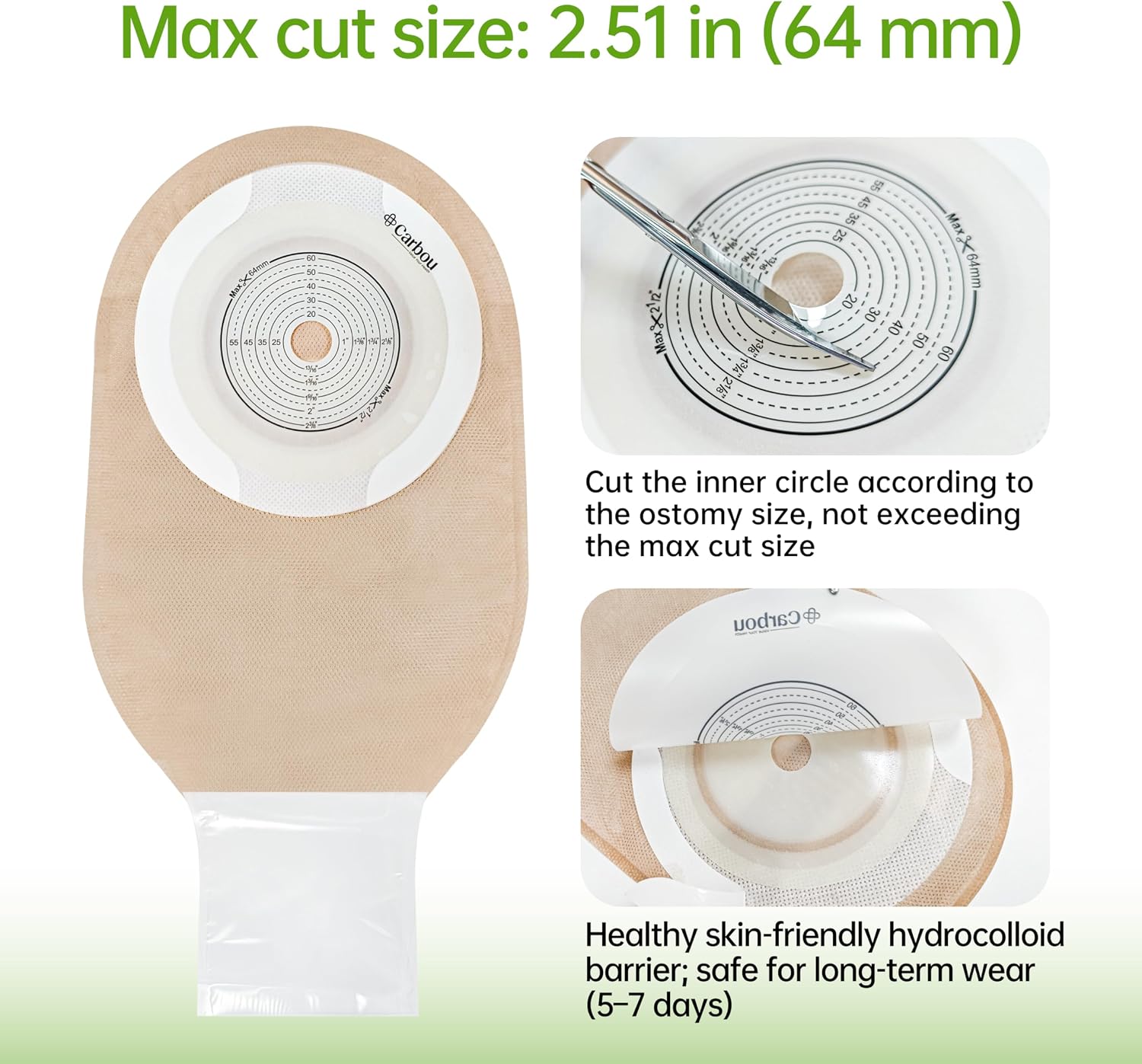 Carbou 20 PCS Colostomy Bags,Ostomy Supplies,One Piece Drainable Ostomy Bag with Clamp Closure for Ileostomy Stoma Care, Ileostomy Supplies,Cut-to-Fit up to 2-1/2” (64 mm) Include 8 Clamps