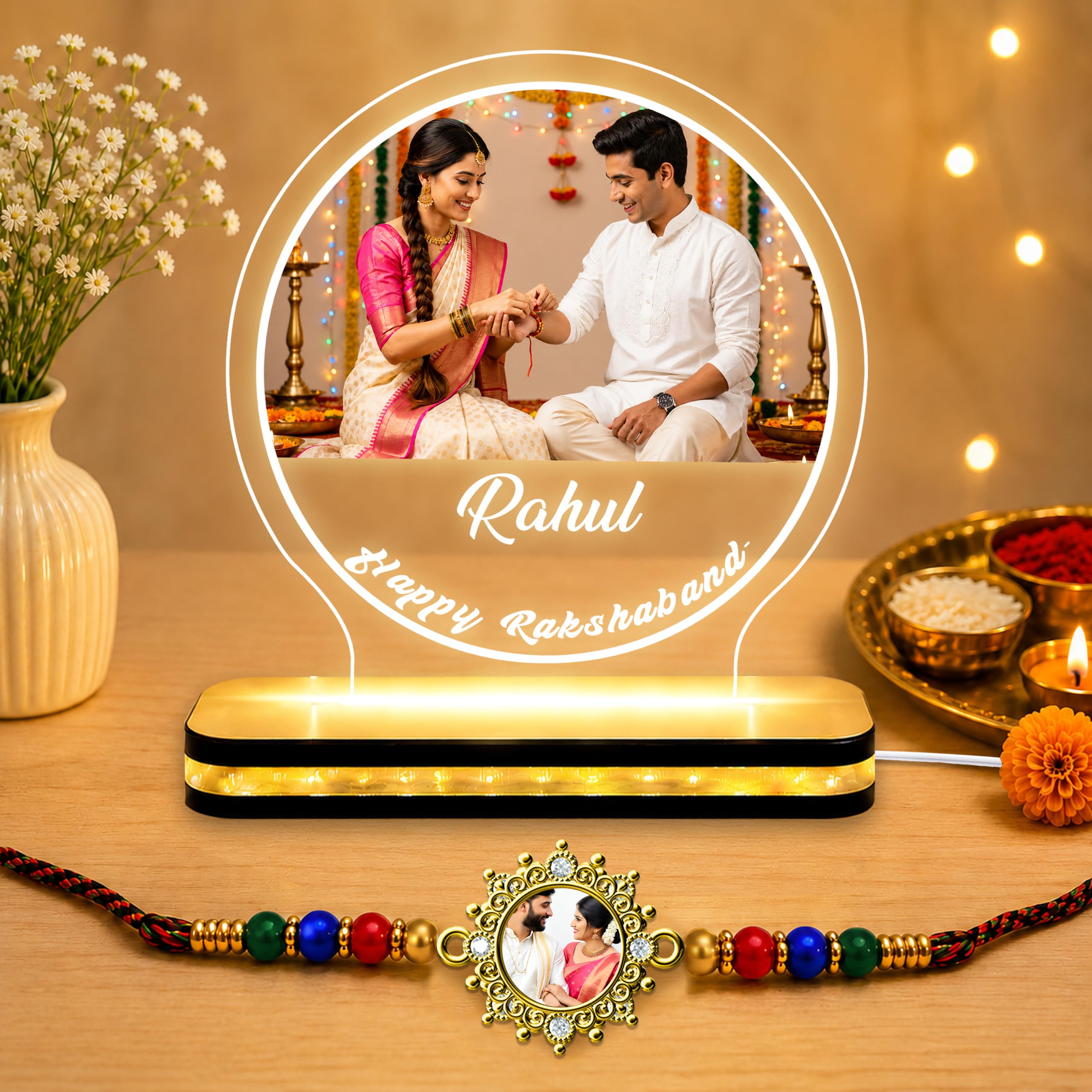 Personalized Photo LED Lamp for Brother & Sister | Custom Rakhi Gift with Name | Raksha Bandhan Gift for Brother | Acrylic Night Light | Brother Gift (5.5 x 5.5 Inch)-image-45