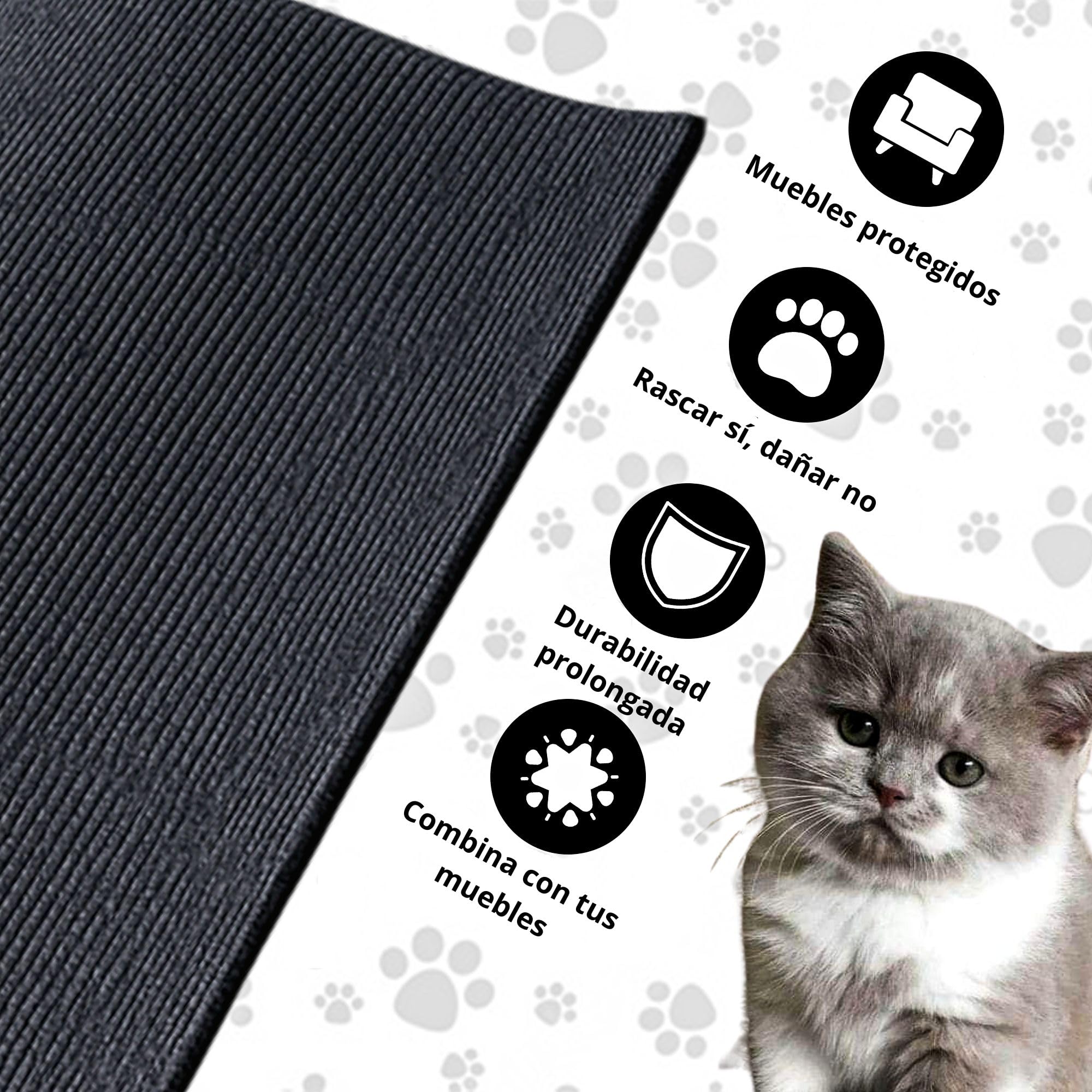 300cm x 40cm Rascador Gato + Pines de fijación. Alfombra rascador para Gatos con Autoadhesivo. Protector Sofa Gatos arañazo. Rascador Gatos Sofa (Gris). Ideal para Sofás, Paredes y Muebles DIY.
