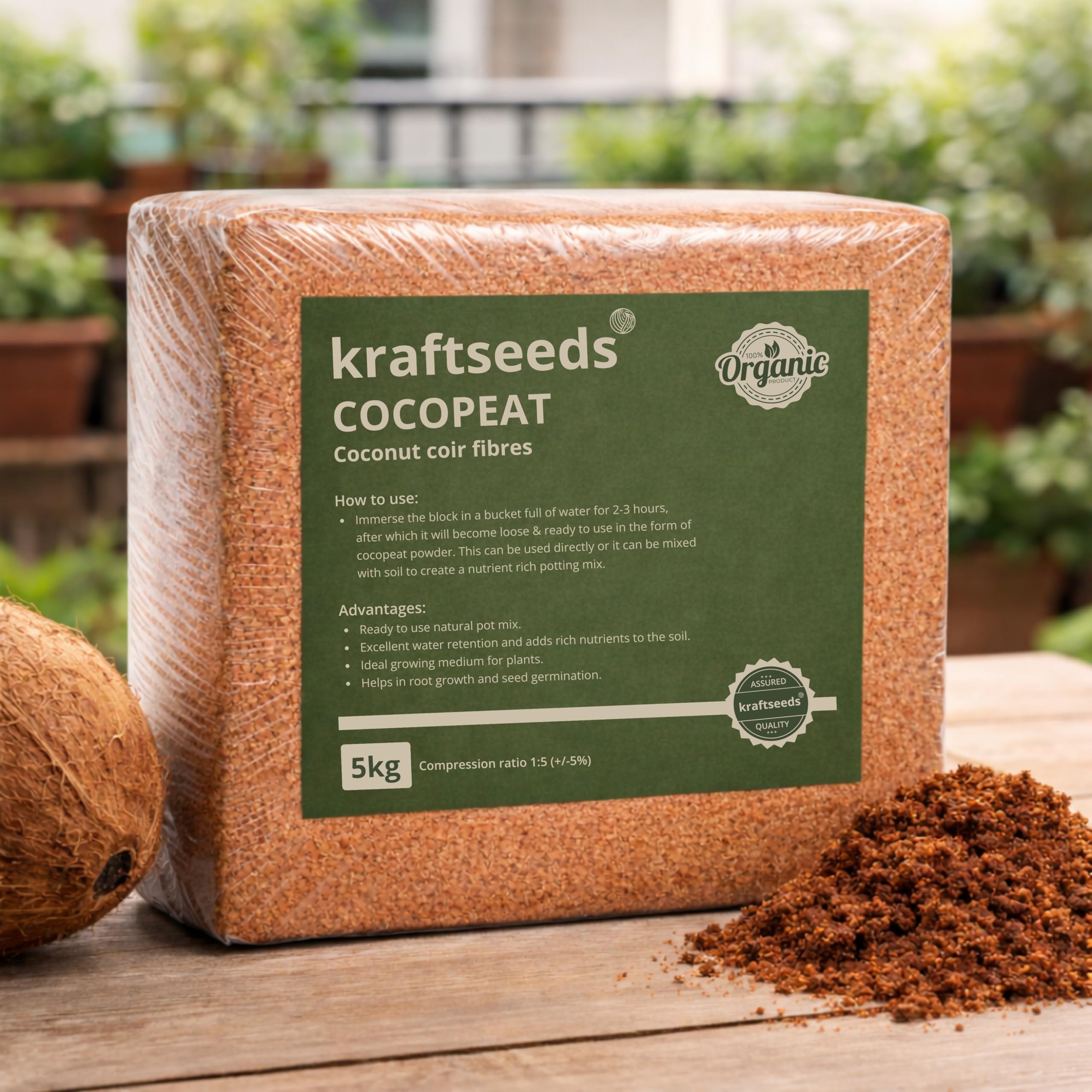 Kraft Seeds by 10CLUB Cocopeat - 5kg Block | Natural Coconut Coir Fibres | Organic Fertilizer for Home Gardening and Potted Plants-image-30
