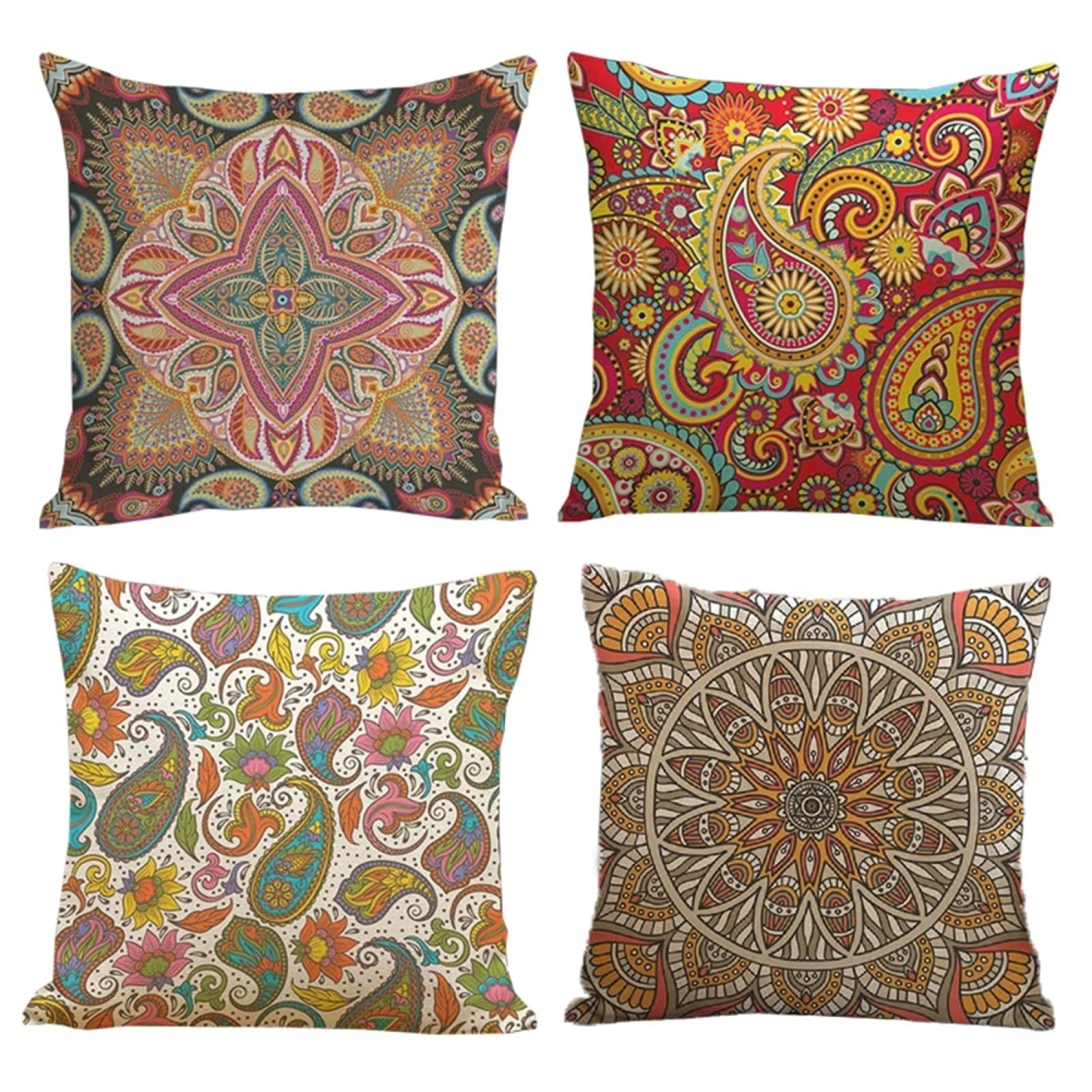 Mandala DE Fantasia Cojines 55x55cm,Funda de Almohada de Moderna Decorativa Cojín Decorativo para Sofá,Decoración para Casa,Estampado por Ambos Lados Juego de 4 Exterior Cojines a249
