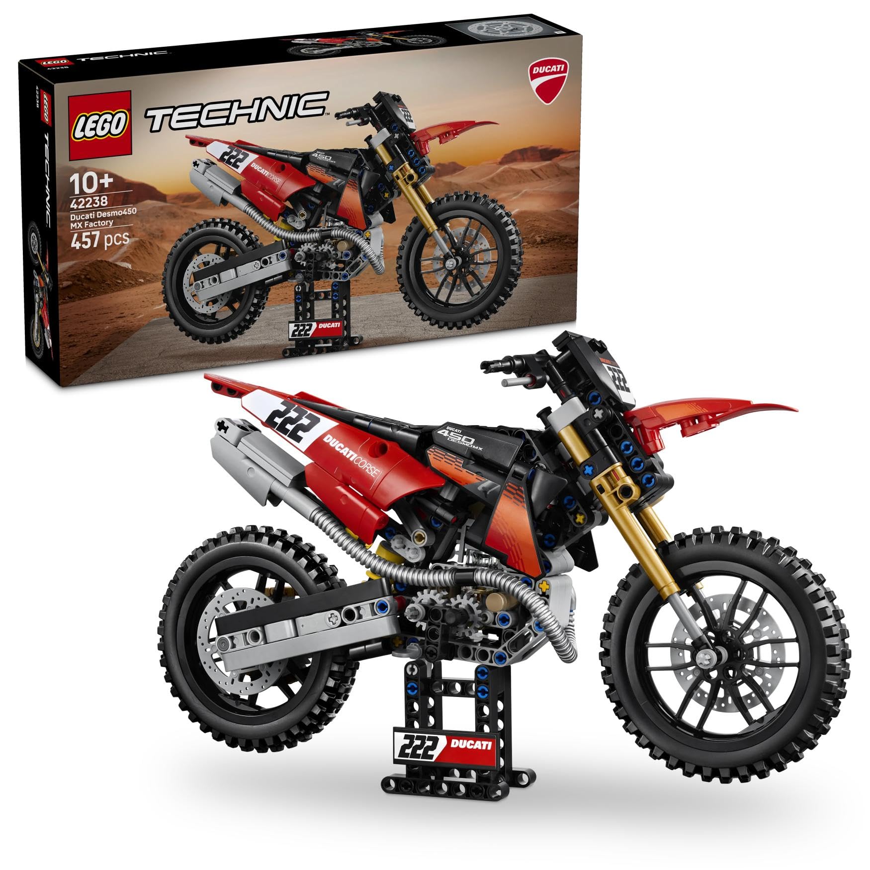 LEGO Technic Moto Ducati Desmo450 MX Factory - Kit di Modellismo - Moto Giocattolo con Motore a Cilindri e Sospensioni - Decorazione Cameretta - Regalo per Bambini da 10 Anni in su da Collezione 42238