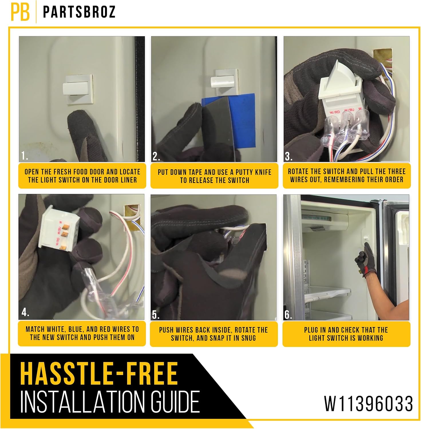 W11396033 Refrigerator Door Light Switch for Whirlpool Kenmore Maytag