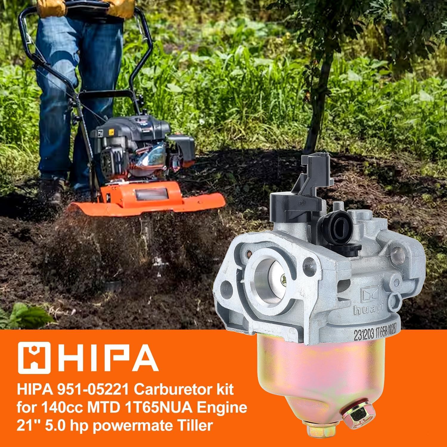 Hipa 951-05221 Carburetor for 21" 5.0 hp powermate Tiller for Yard Machines 140cc carb 11A-02SB700 11A-B0S570 Troy-Bilt Cub-Cad Craftsman Ryobi With Air Filter Replace 651-05221 951-10881 751-10881