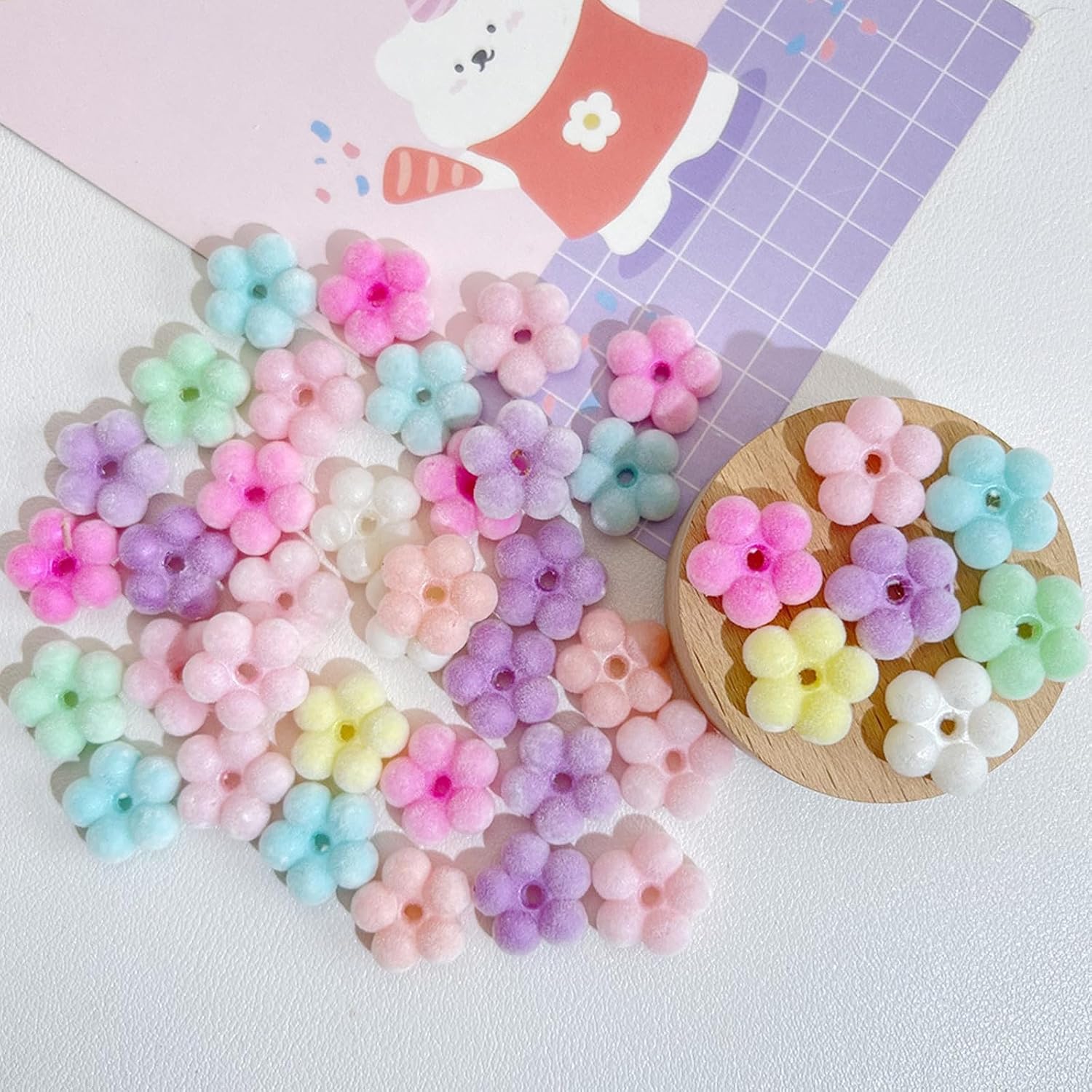 Colorful Velvet Beads for Pens Spacer Chunky Beads for Jewelry Making Beadable Pen Keychains Phone Charms Earrings Bracelet DIY Craft Christmas Ornament Garland Decor, 15mm Petal 50pcs image 3