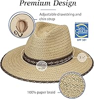 Vista 4 de Wallaroo Hat Company Cabo Fedora para hombre - Protección solar UPF 50+, sombrero natural de ala ancha con correa para la barbilla, ajustable