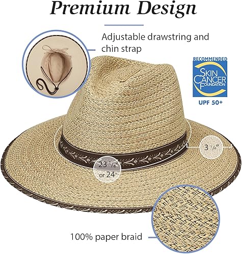 Miniatura 4 de Wallaroo Hat Company Cabo Fedora para hombre - Protección solar UPF 50+, sombrero natural de ala ancha con correa para la barbilla, ajustable