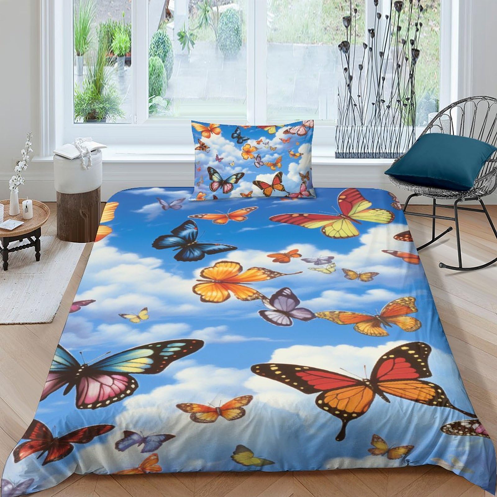 Housse de couette 3D fermeture éclair parure de lit microfibre lit simple bleue