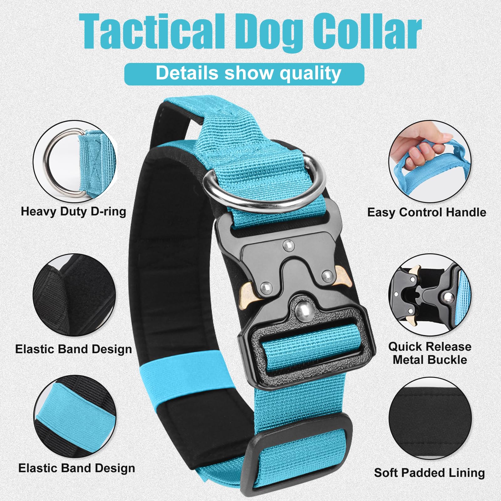 AKOFIC Tactical Dog Collar, Heavy Duty Wide Dog Collar with Handle and Soft Padded - Image 2