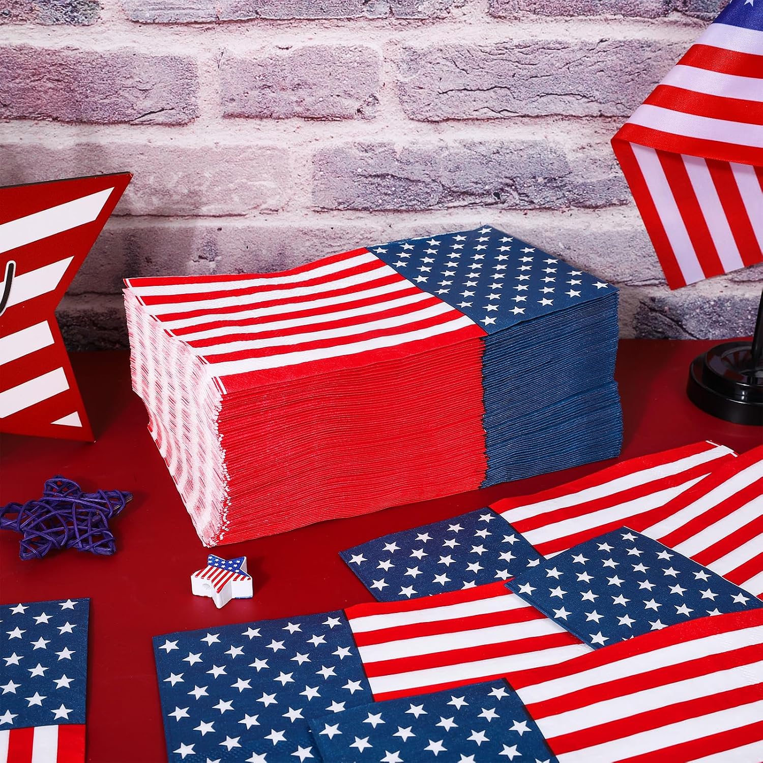 Whaline 80 Pcs Patriotic Guest Napkins American Flag Disposable Paper Napkin 4th of July Party Dinner Hand Napkin Towel for 250th Anniversary Independence Memorial Day Birthday Supplies Table Decor
