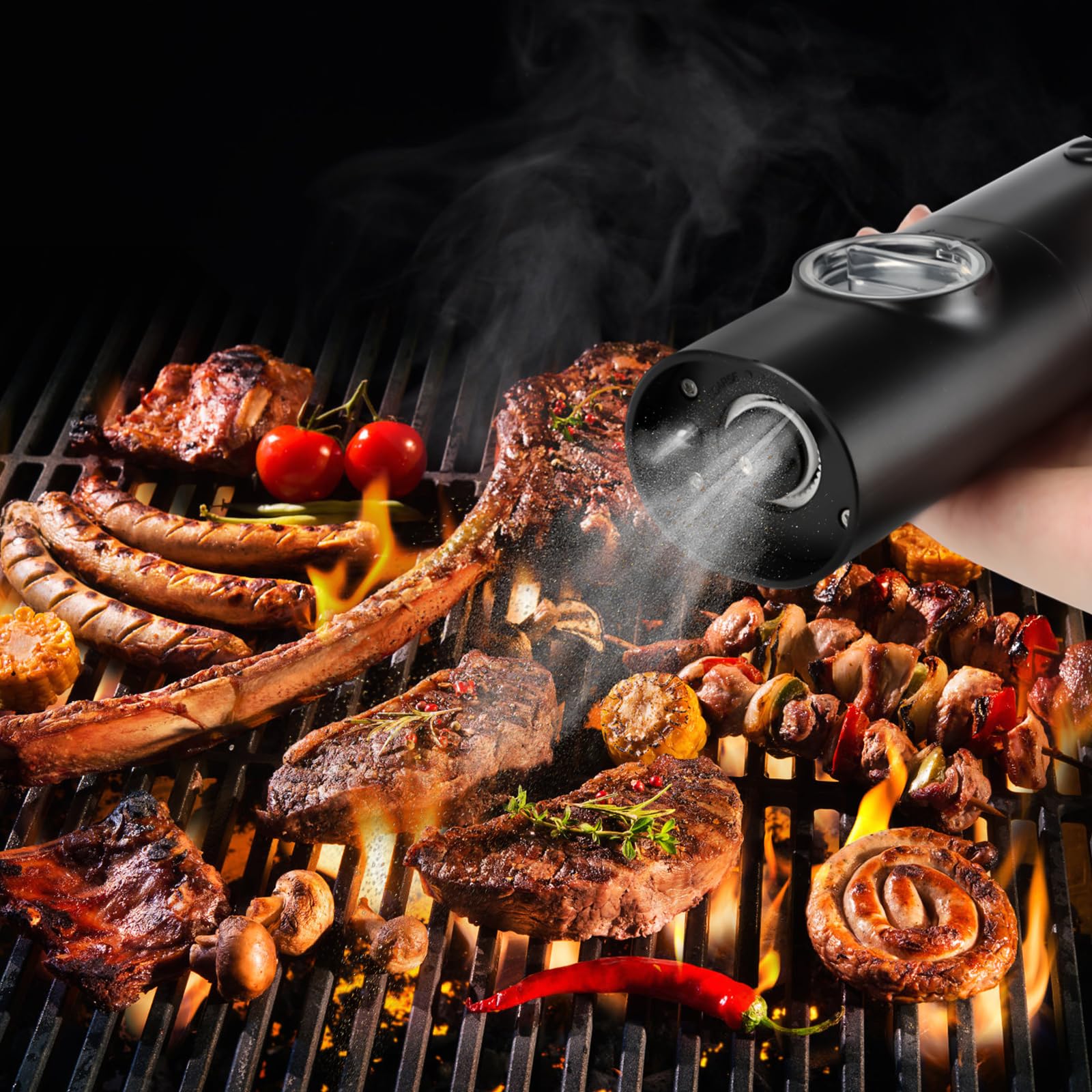 Set di 2 macinasali e pepe elettrico con base ricaricabile, doppia stazione di ricarica, spazzola, luce LED, macinazione automatica per barbecue, ristorante cucina