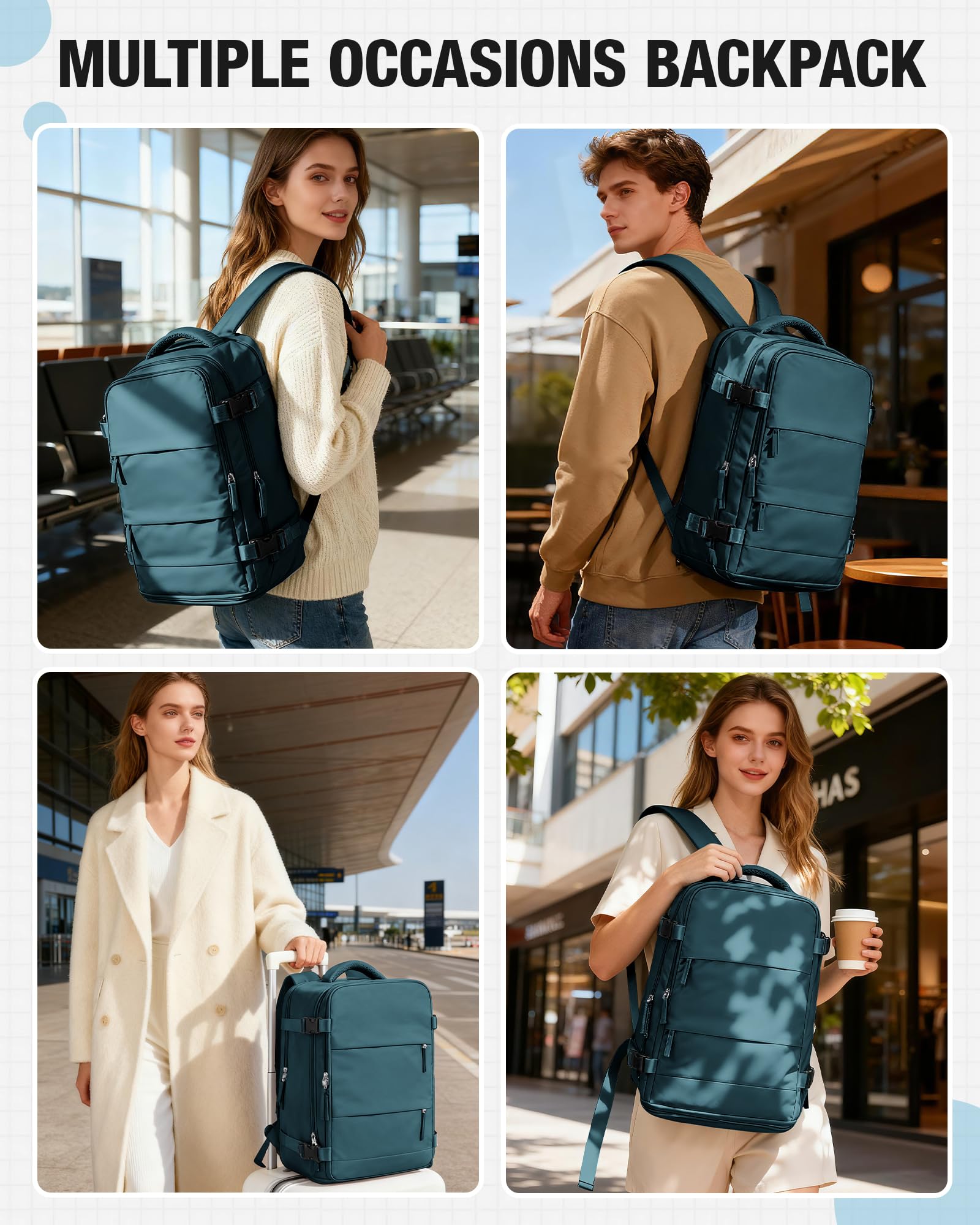 HPLQQ Zaino Bagaglio a Mano Borse da Cabina per Ryanair 40x30x20 Zaino Aereo Zaino da Viaggio donna, Borsa da Viaggio aereo Impermeabile 14 Pollici Zaino Casual Porta PC,E5-blu Pavone
