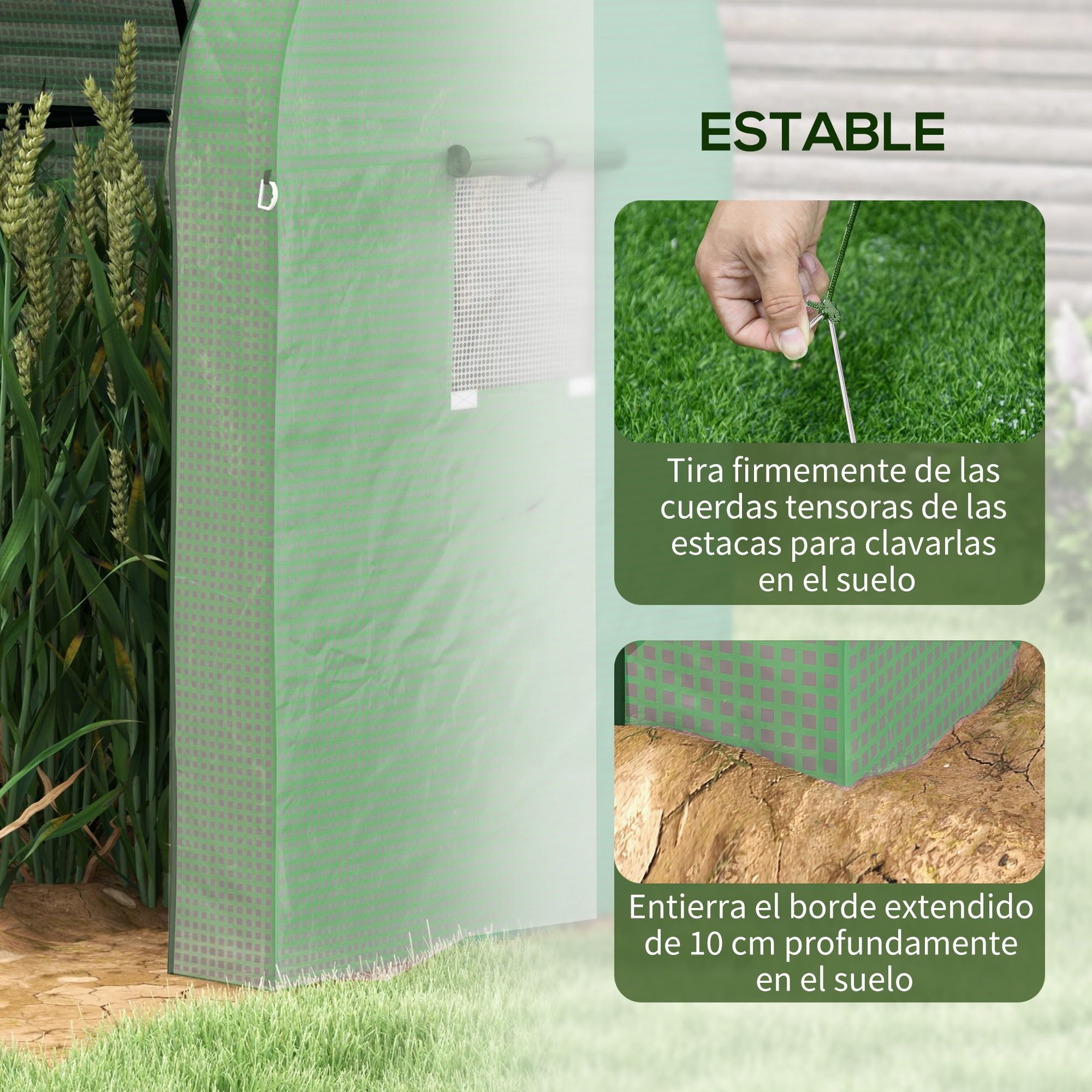 Outsunny Invernadero de Jardín Mini Invernadero con Anti-UV 4 Ventanas 2 Puertas Enrollables con Cremallera para Cultivo de Plantas Flores Tomates en Terraza Patio 185x94x150 cm Verde