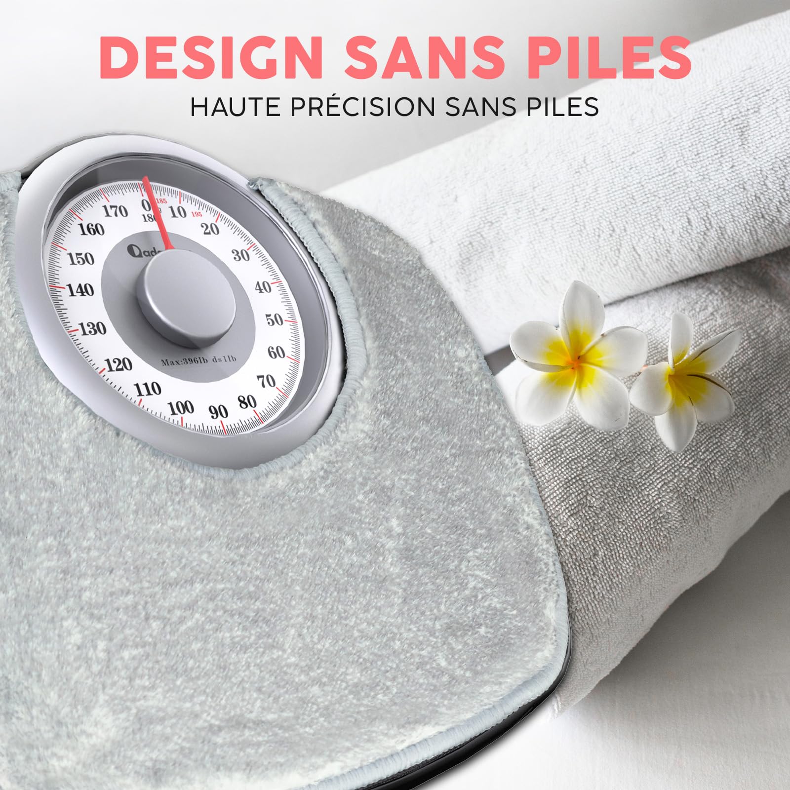 Adamson A25 Balance Pèse Personne Analogique - Nouveauté - Jusqu'à 180kg, Surface Antidérapante, Chiffres Extra Larges, Pèse Personne Mécanique, Garanti 20 Ans - Chambre et Salle de bain - Tapis Gris