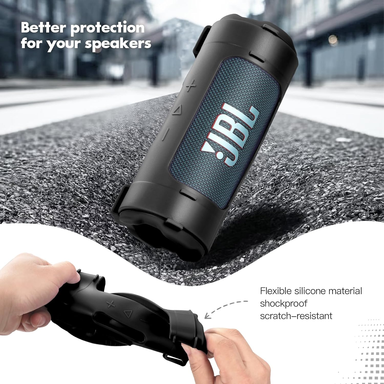 Silicone Case Sleeve Compatible with JBL Flip 7 Portable Speaker, Soft Skin Cover with Shoulder Strap and Bike Strap (Black) - Image 2