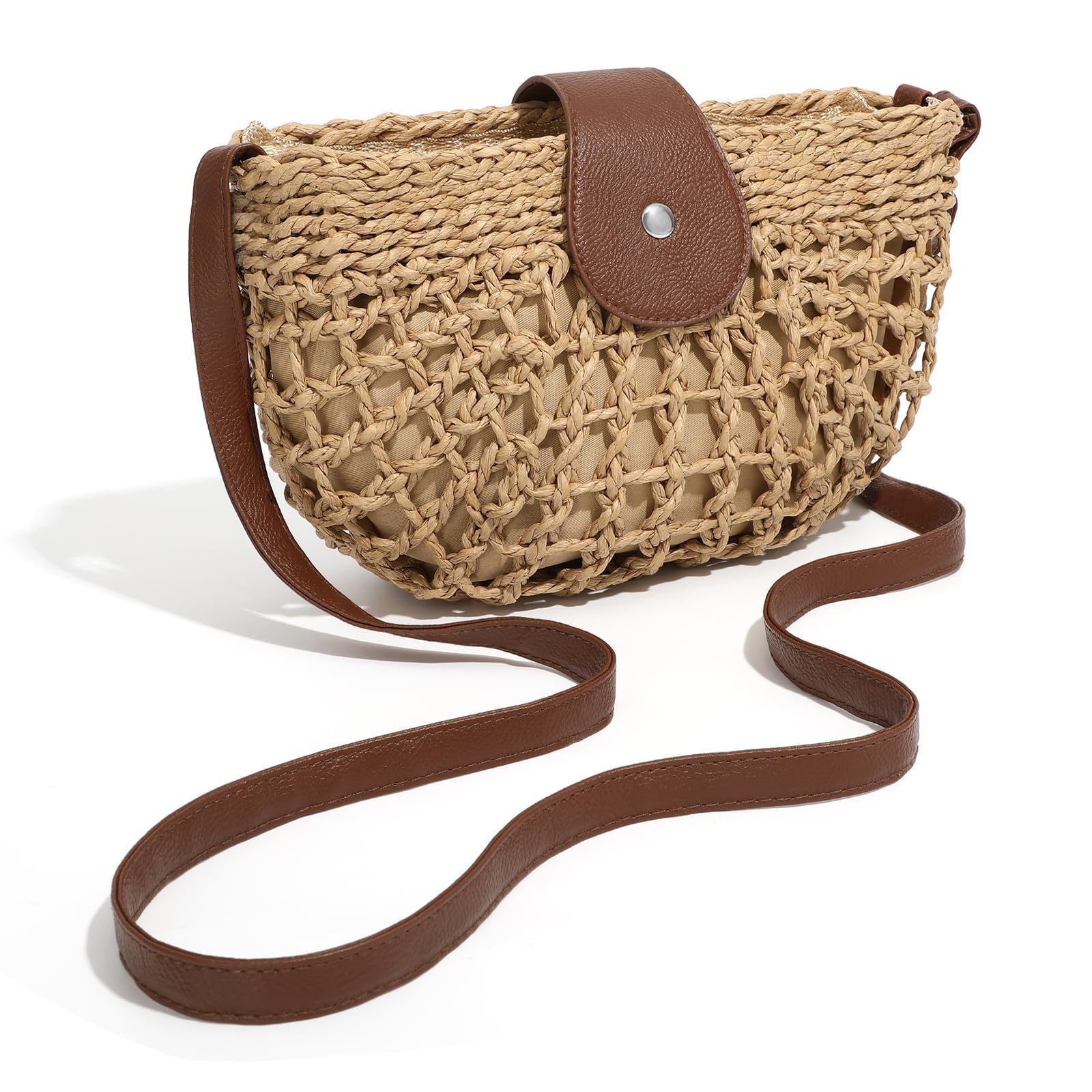 Straw Bag Beach Purse Summer Purses for Women Vacation Handbags Woven Crossbody Bags Straw Shoulder Bag