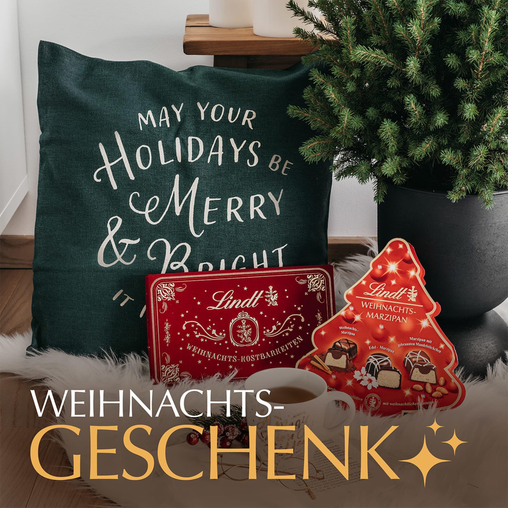 Lindt Schokolade | Weihnachts-Marzipan Pralinen Tanne | 175g | 18 edle Pralinés in 3 weihnachtlichen Sorten mit Edelmarzipan | festliche Pralinenmischung in edler Verpackung zur Weihnachtszeit