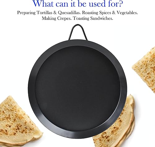 Miniatura 7 de Alpine Cuisine Comal redondo antiadherente de 8 pulgadas - Comal de tortilla de acero al carbono negro con un solo mango - Comal duradero y