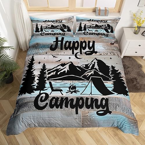 Miniatura 1 de Funda de edredón de estilo rústico para campamento, funda de edredón tamaño Queen para niños, niños, adolescentes, camper, juego de ropa de cama