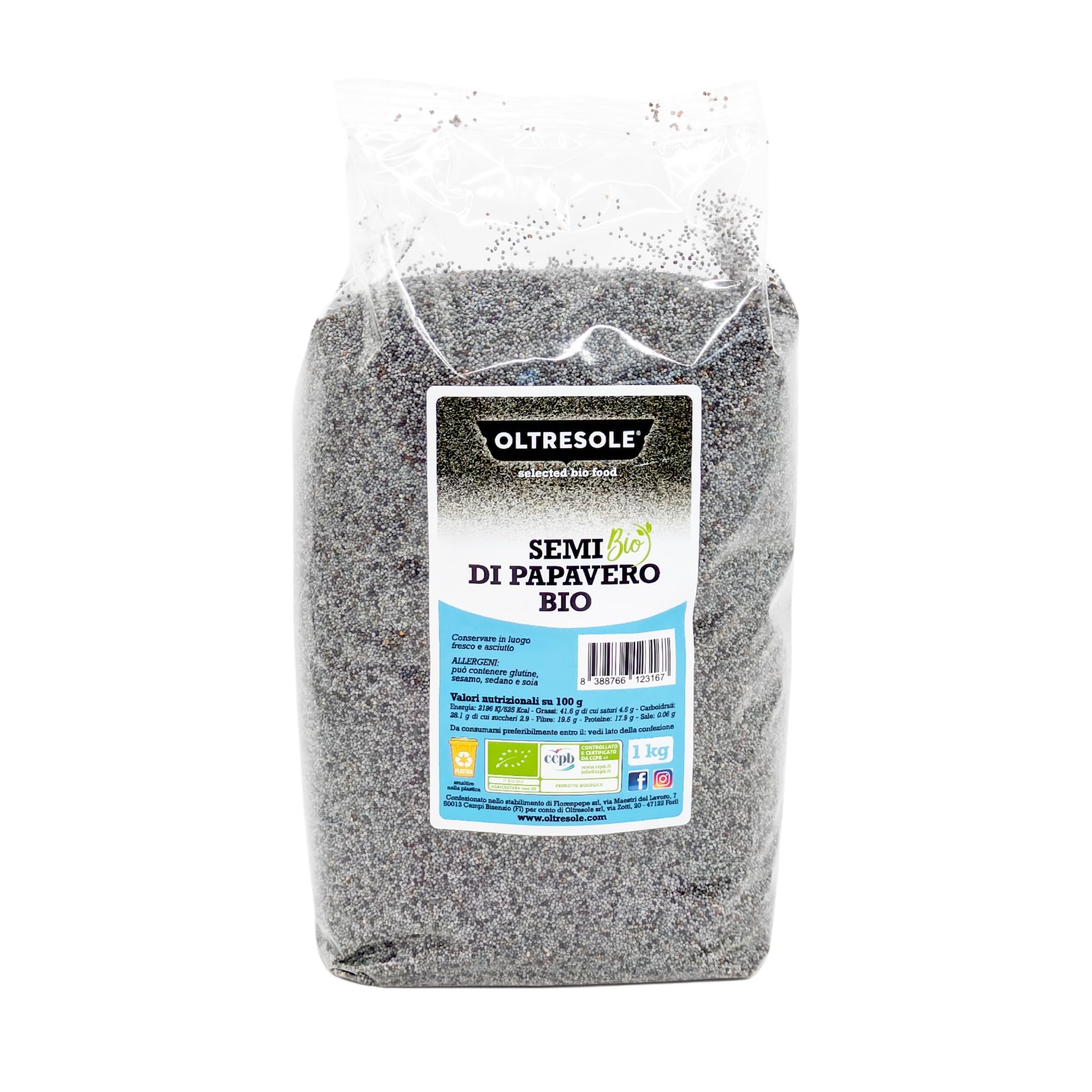 Oltresole, Semillas de Amapola Ecológicas 1 kg, Semillas de Amapola Ecológicas, Ricas en Nutrientes, Ideales para Cocinar y Comer, Pack Familiar Ideal