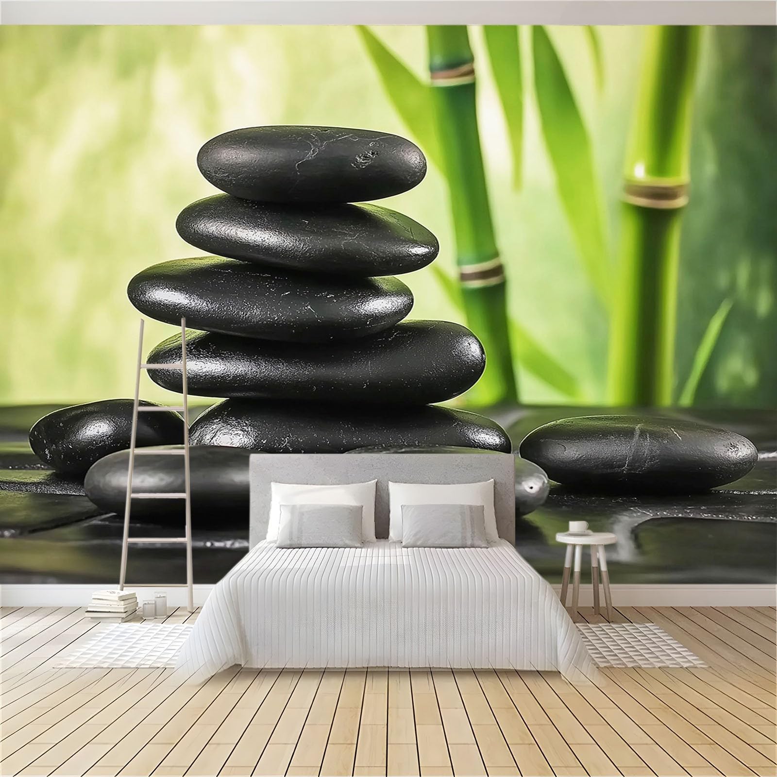 Generico Carta Da Parati Fotografica 3d Effetto Pietra da Meditazione Bambù Moderna Design 250x175 cm Carta per Pareti Soggiorno Camera Da Letto Sala Fotomurali Non Tessuto