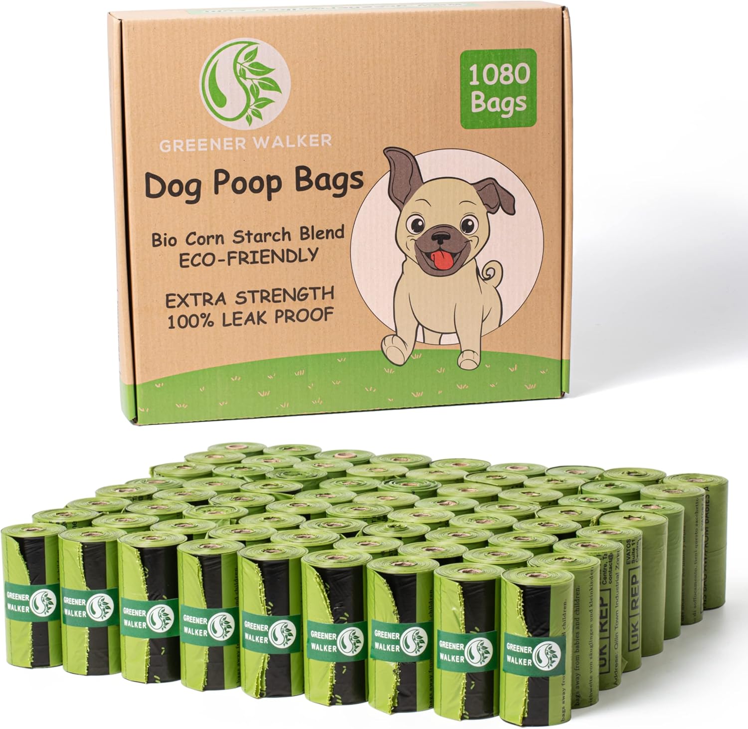 GREENER WALKER Poop Bags for Dog Waste 1080 Bags, Extra Thick Strong