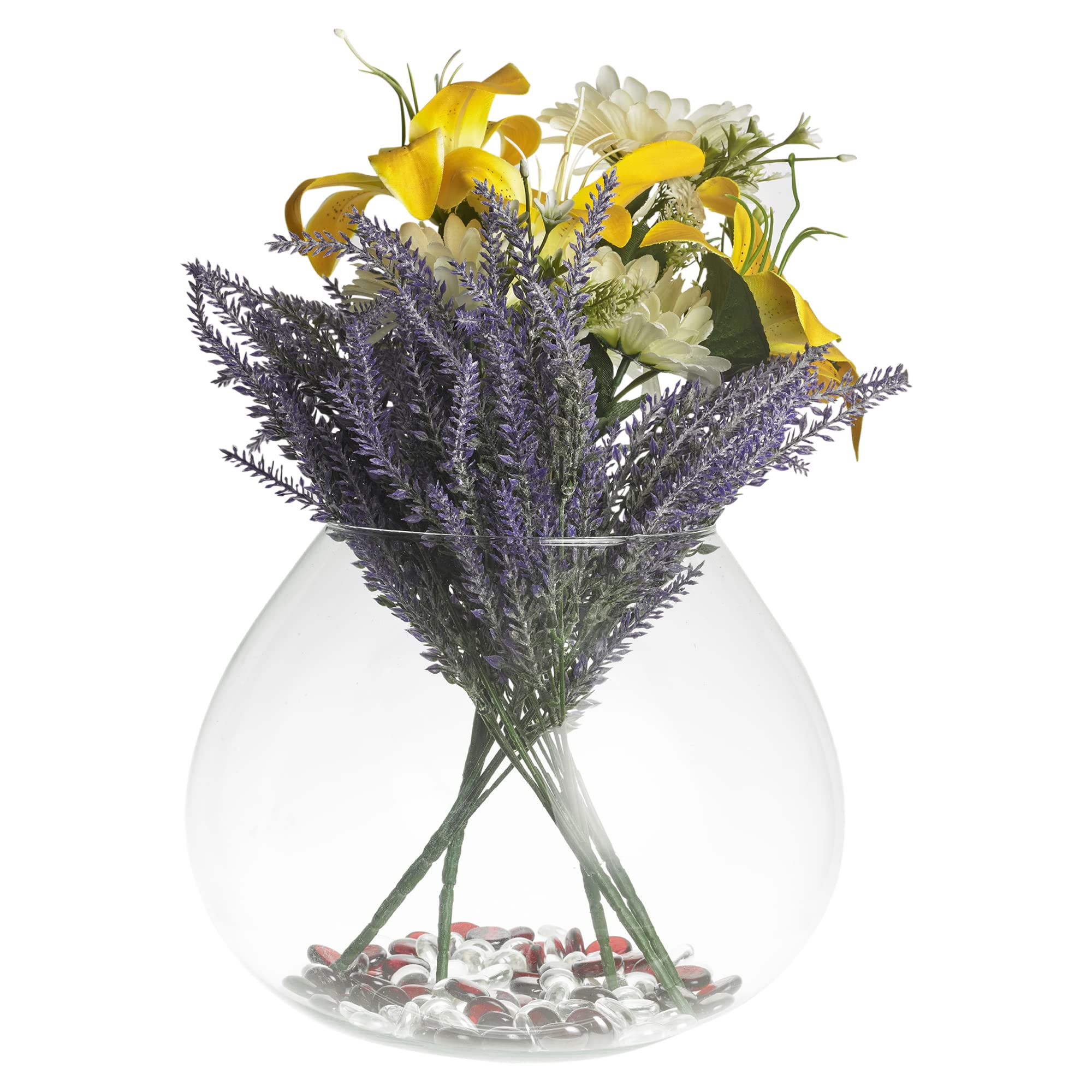 Urbnliving Clear/Transparent Decorative Glass Vase Rounded Globe Fish Bowl Or Cognac Glass Tulip Shape Vases Table Centrepiece Gift For Bouquets And Decorations (Wide Bowl Style)
