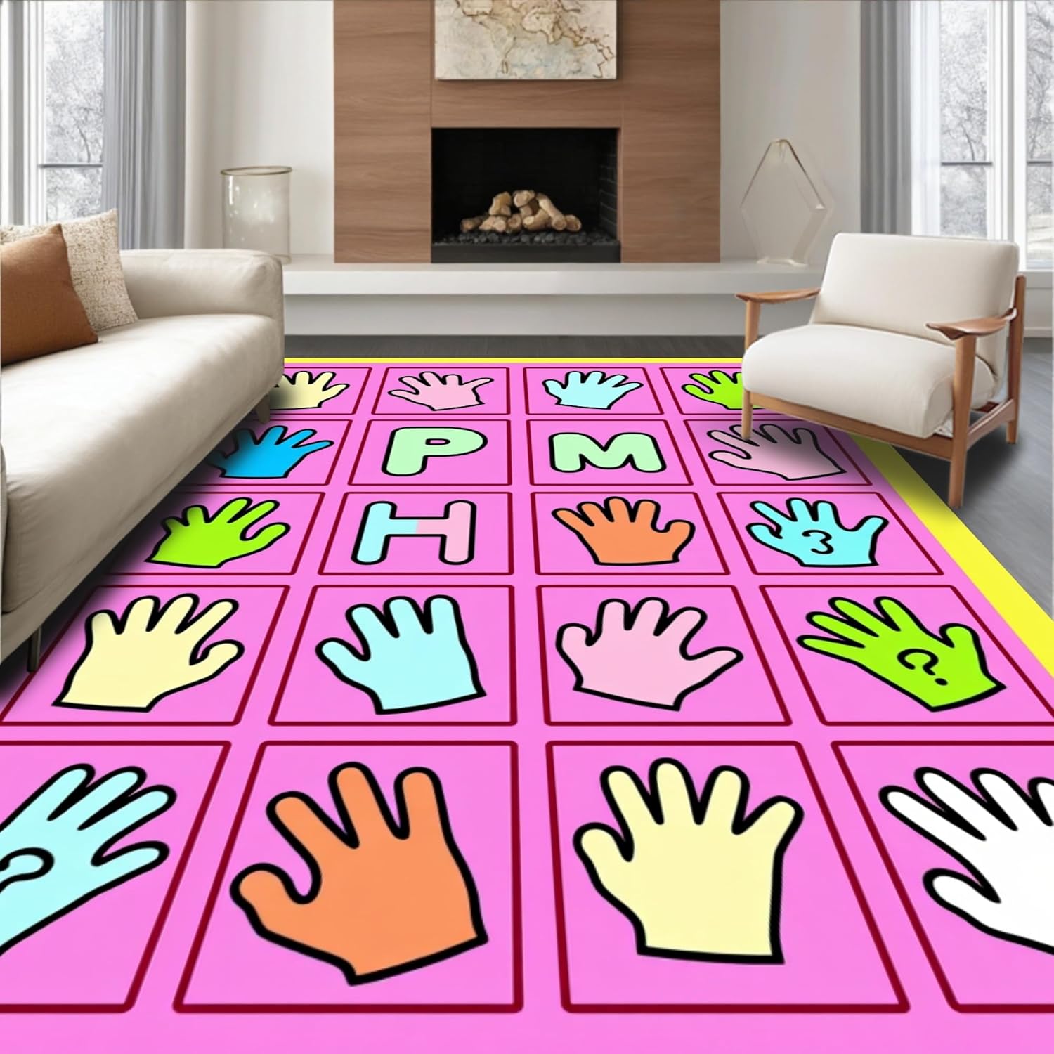 Ultra Soft Area Rug 2×3, Interactive Preschool Sign Communication Featuring Finger Spelling, Non Slip, Stain Resistant, Washable Area Rugs for Living Room, Bedroom (Pink, 2×3)