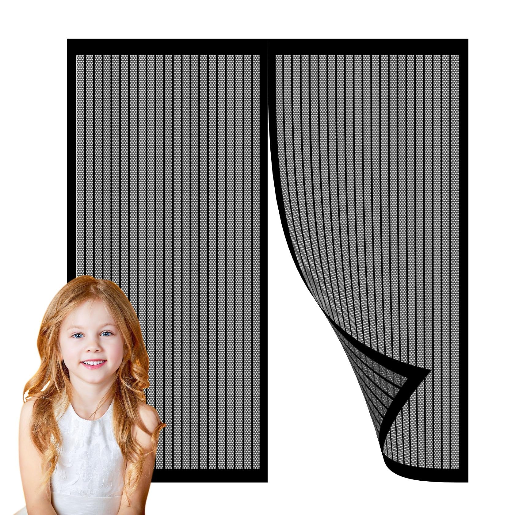 Fliegengitter Fenster Magnet 200 x 170 cm mit Starken Magnete Waschbares Insektenschutzgitter Terrassentür für Balkonfenster Wohnzimmer, Schwarz