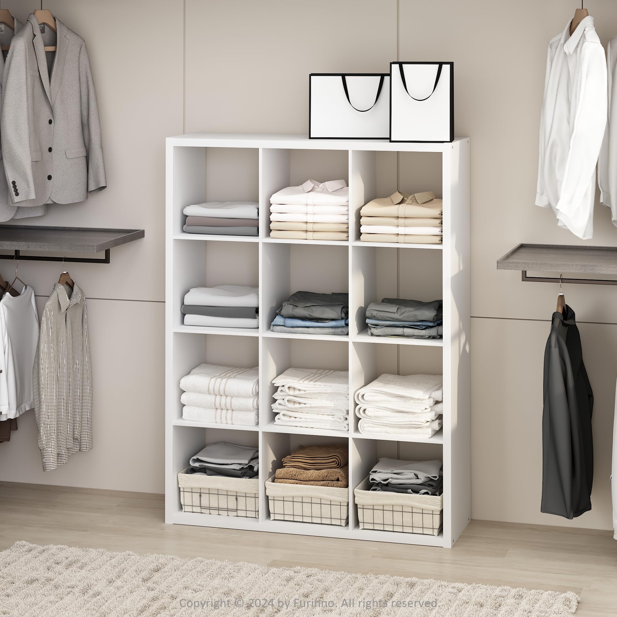 Furinno Cubic Extra Thick 12-Cube Closet Organizers and Storage, White