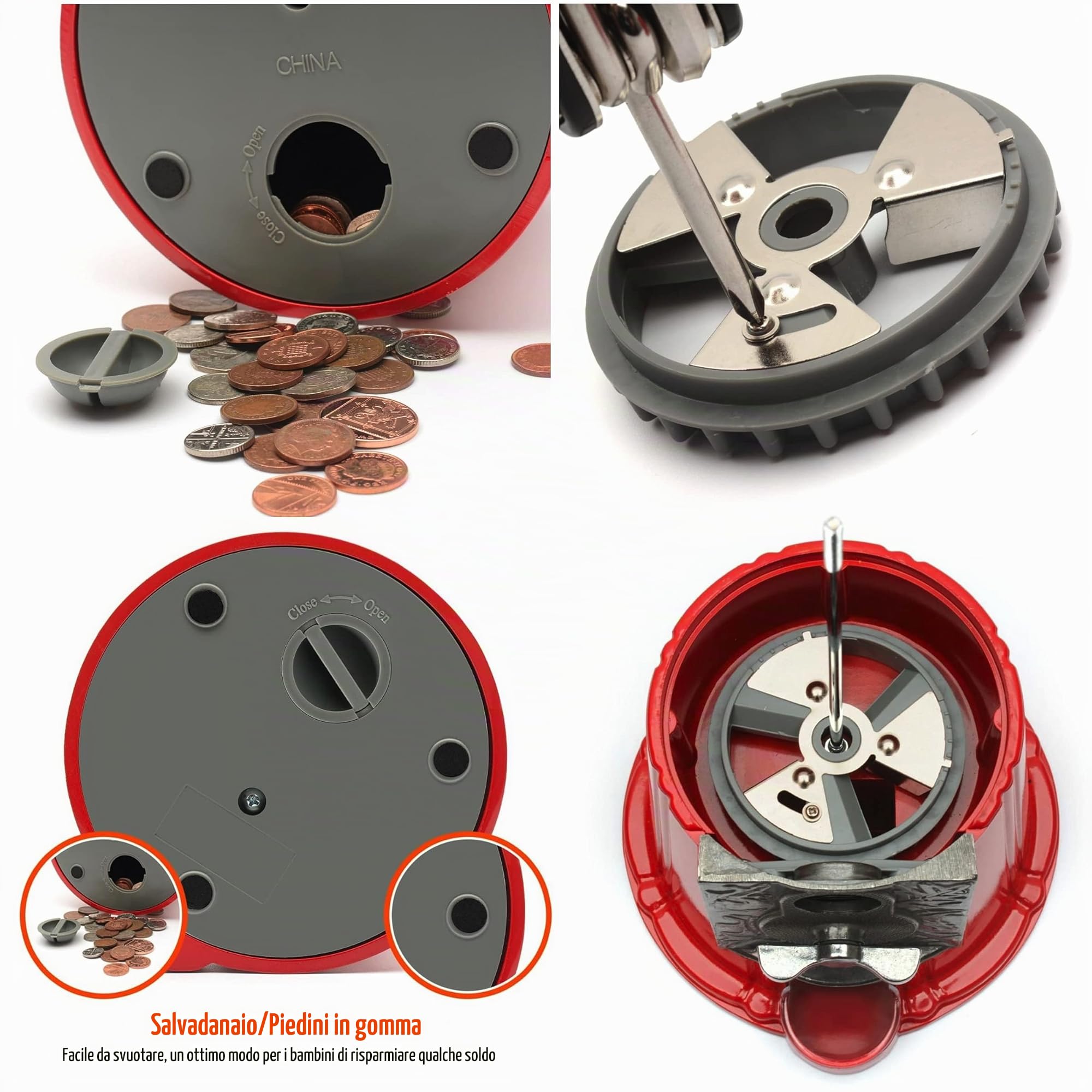 CKB LTD Distributore di caramelle a gettoni, grande dispenser vintage per dolci, cioccolatini rotondi, chewing gum, snack, dolcetti, noci e frutta secca, gumball salvadanaio, Altezza 28 cm, Rosso