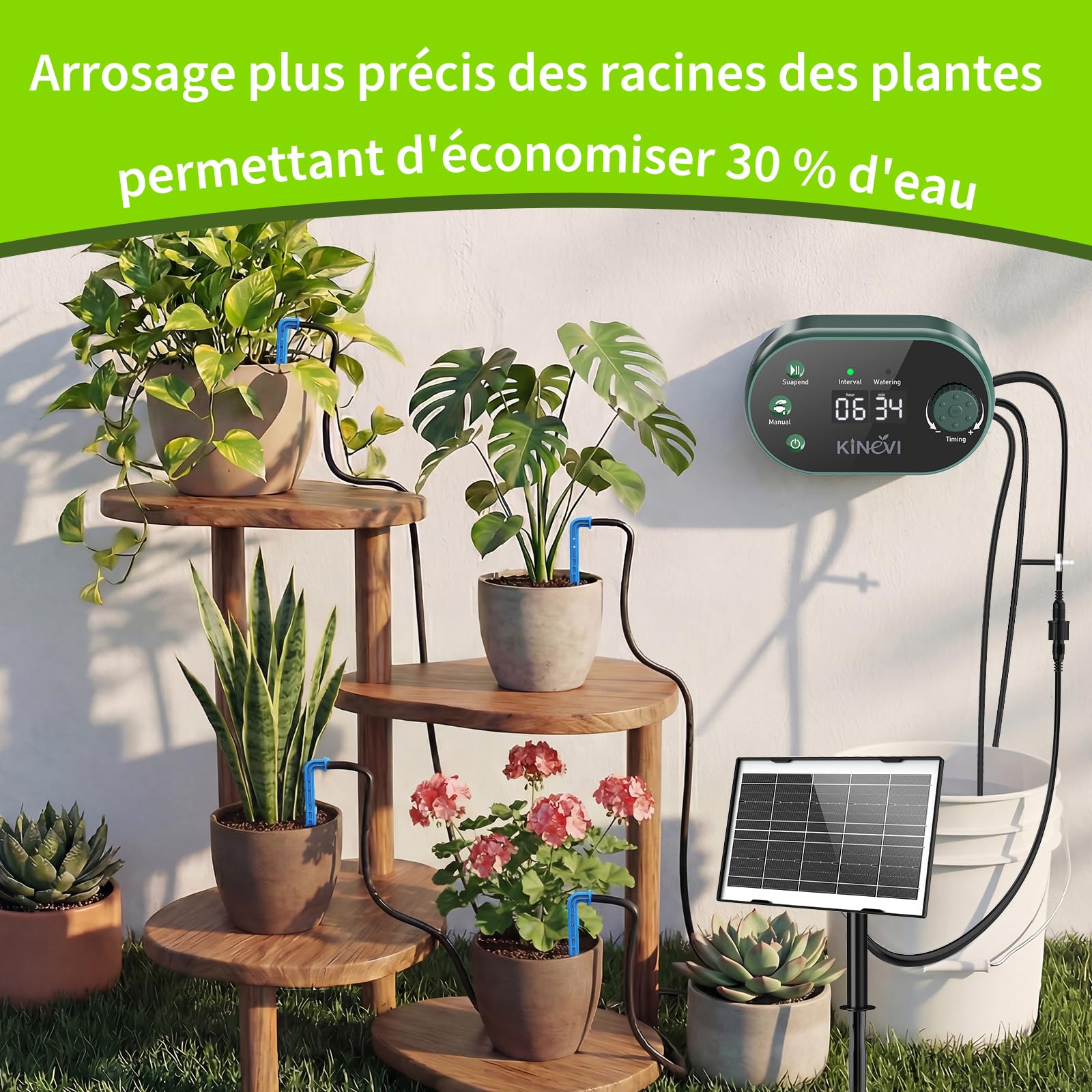 Kit Arrosage Automatique Solaire Jardin Ysteme Irrigation Goutte à Goutte 15 Plantes Balcon Extérieur