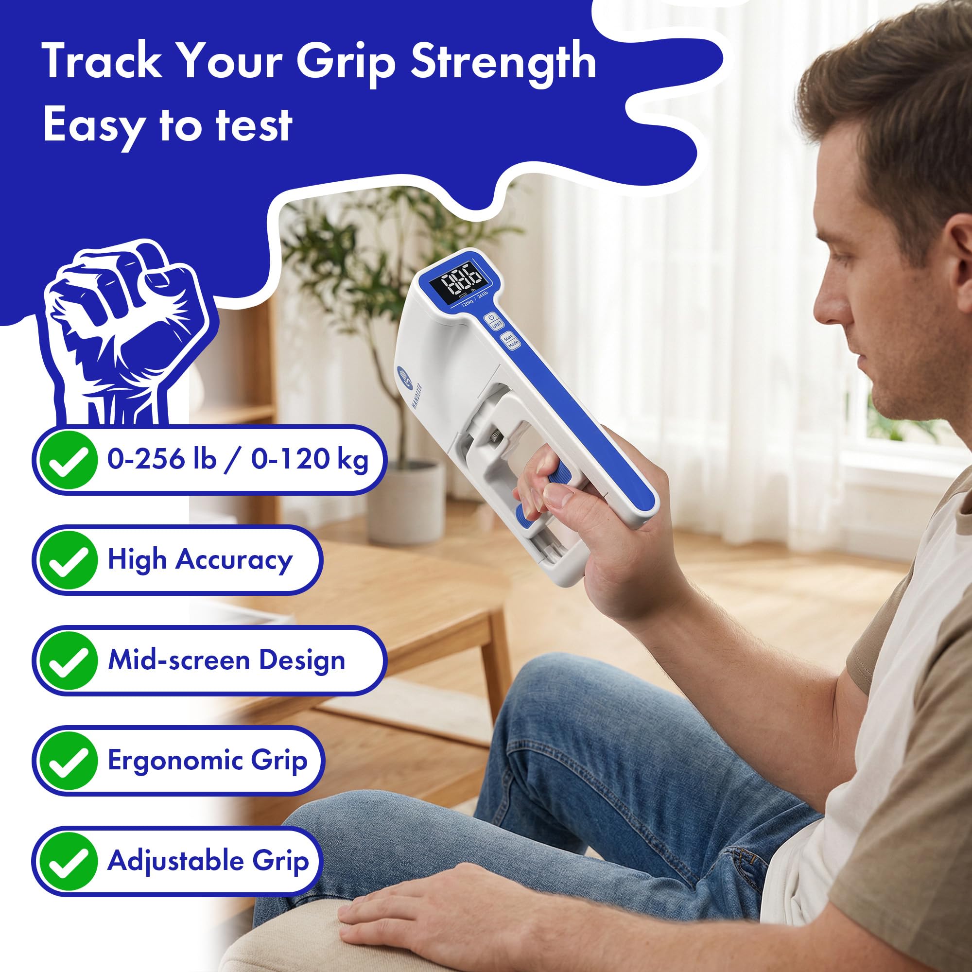 Dinamómetro Digital de Mano, Medidor de Fuerza de Agarre y Fortalecedor Manual para Entrenamiento y Fisioterapia, Ejercitador para Deportistas, Escalada, Guitarristas, Uso en Casa y Gimnasio
