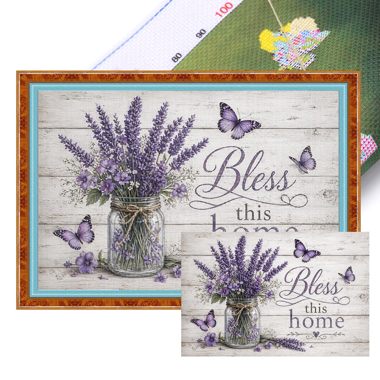 Poetrydraw 11Ctacc-13088__C__60x40 Lavender Vase With Saying 11Ct 3-Strand Diy Embroidery Cross Stitch Kit 23.62X15.74in For Beginners & Home Decor