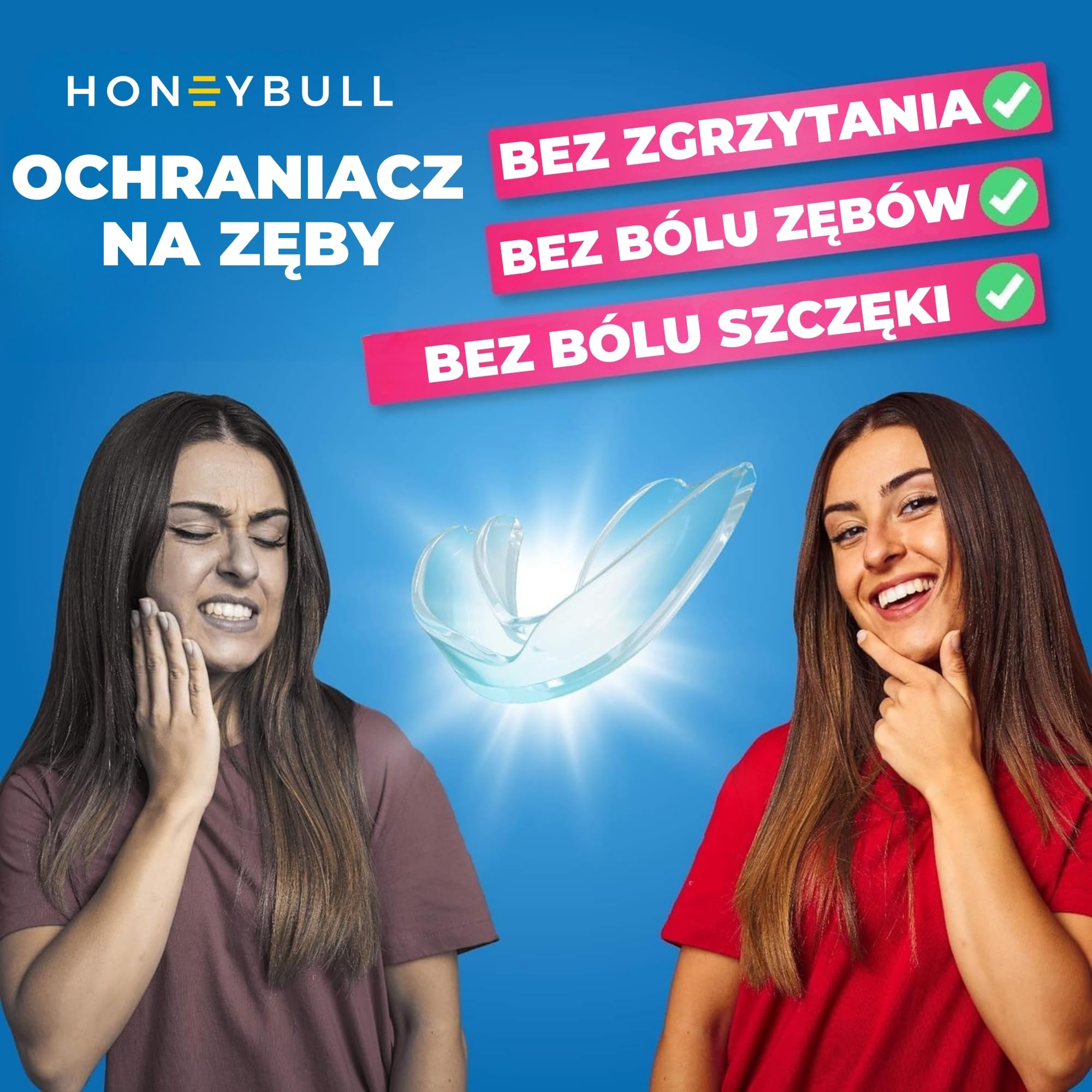 HONEYBULL Ochraniacz na Zęby przeciw Zgrzytaniu, na Lekkie i Silne Zgrzytanie | Komfortowa Nakładka na Noc, Bruksizm i Wybielanie Zębów, (Cienki, 12, sztuk)