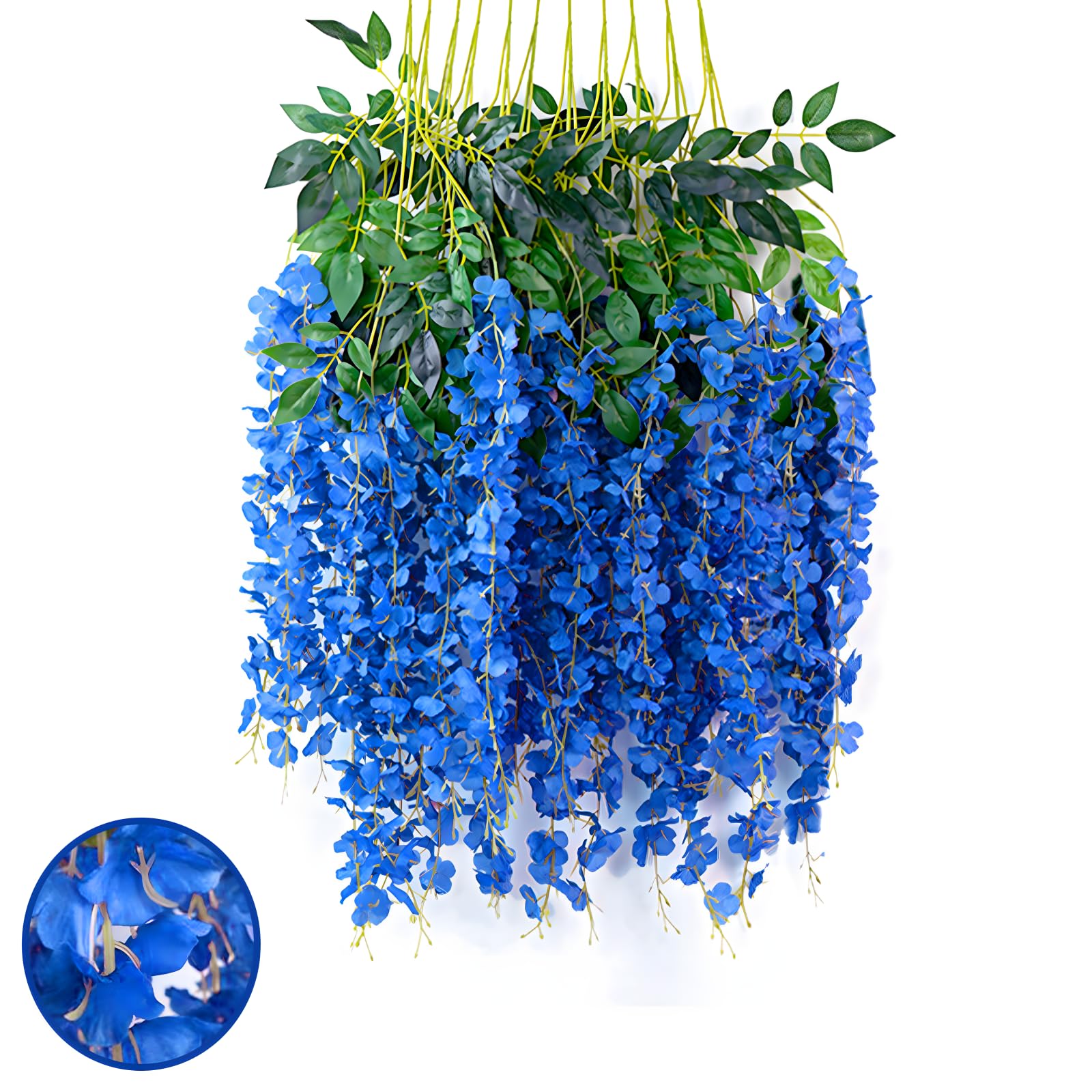 12pcs Royal Blue Artificial Wisteria Flower Vines, 3.77ft Runner Garland, Silk, Plastic, Metal image 4